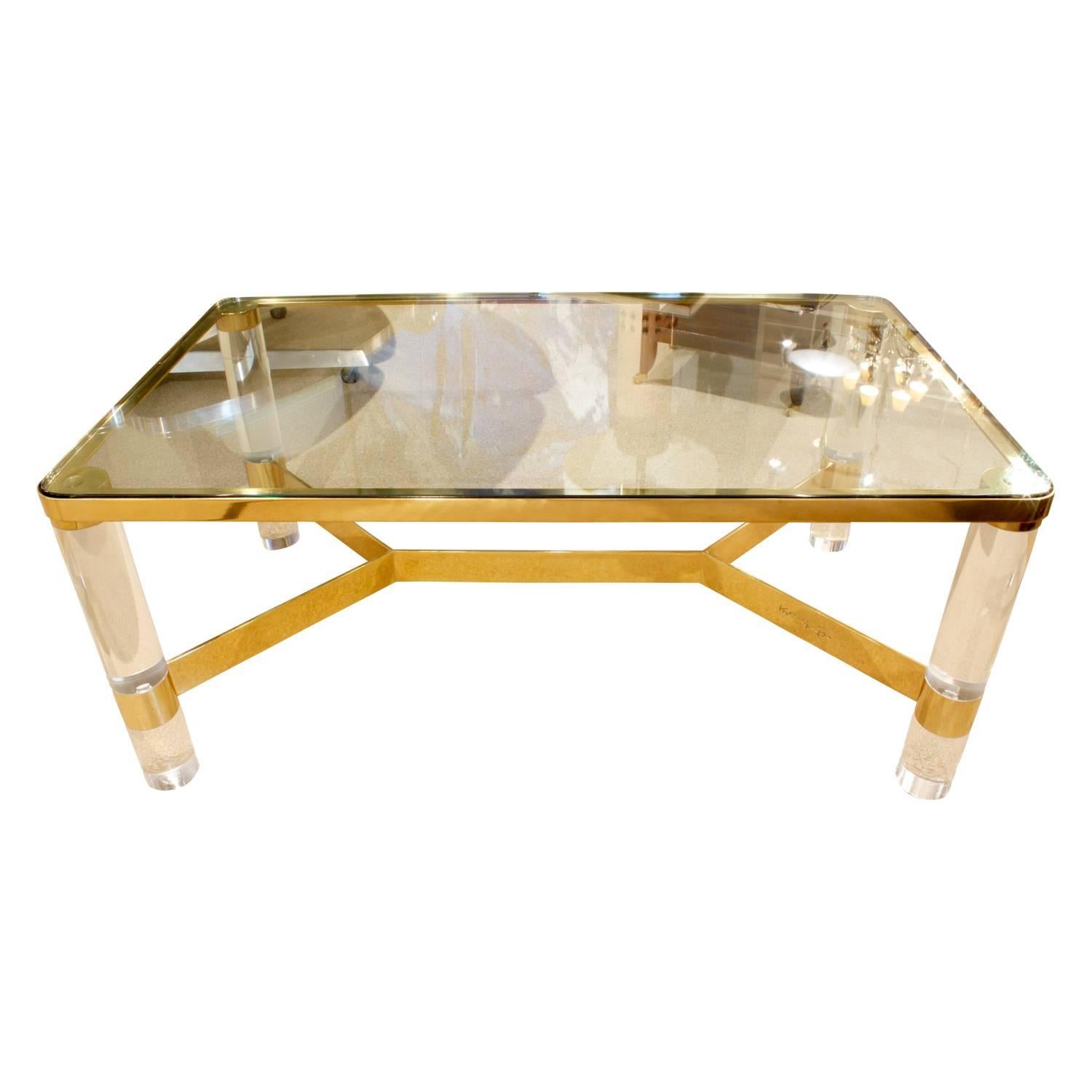 Karl Springer Exceptional "Round Leg Lucite Coffee Table" 1980s 'Signed'