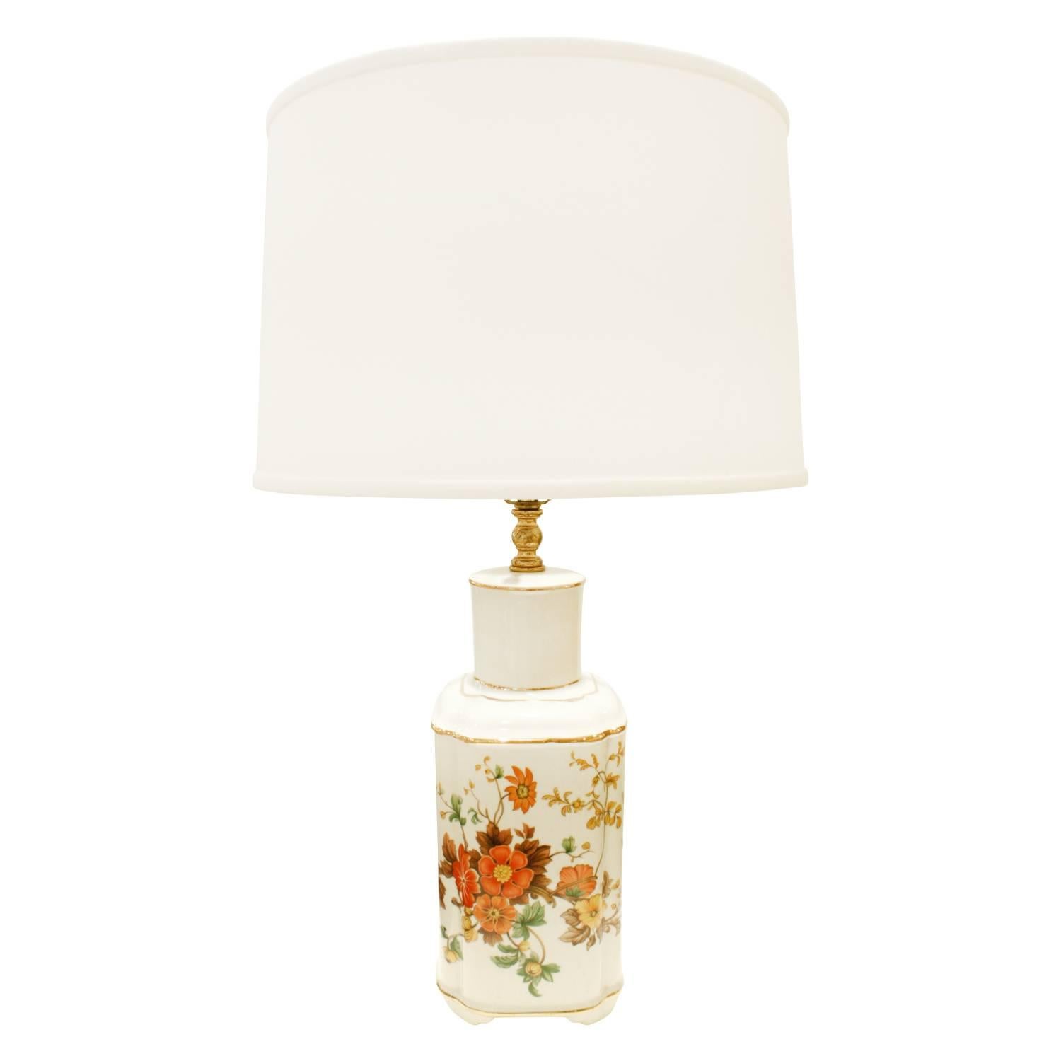  Studio Made Porcelain Table Lamp with Flowers, 1960s For Sale