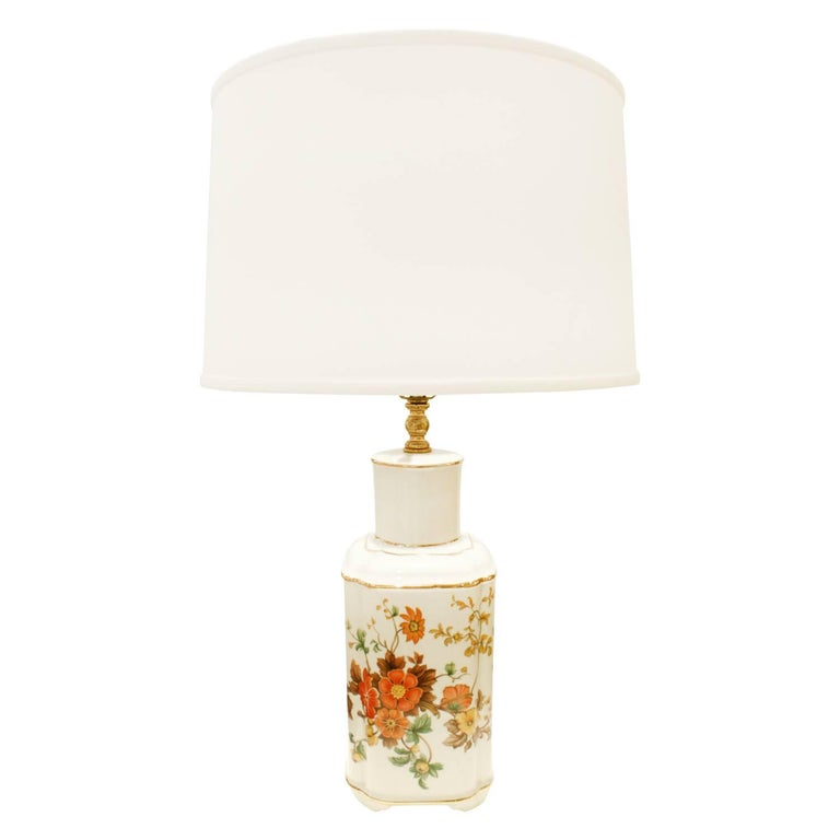 Studio Made Porcelain Table Lamp with Flowers, 1960s For Sale at 1stDibs