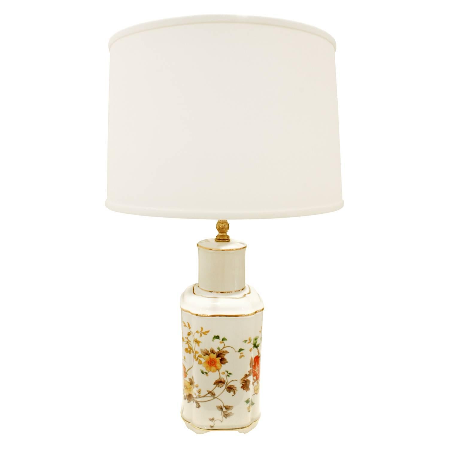 Modern  Studio Made Porcelain Table Lamp with Flowers, 1960s For Sale