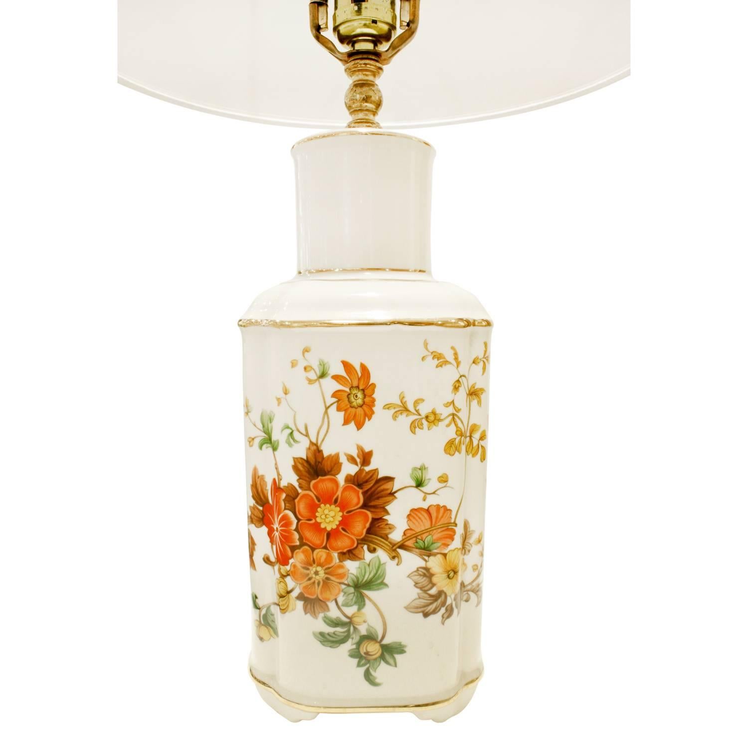 American  Studio Made Porcelain Table Lamp with Flowers, 1960s For Sale