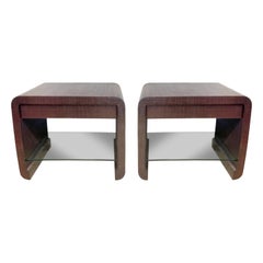 Ron Seff Pair of Bedside Tables in Ox Blood Lacquered Linen, 1980s