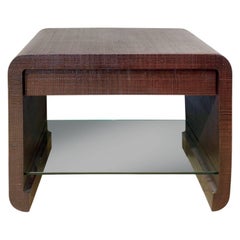 Ron Seff Pair of Bedside Tables in Ox Blood Lacquered Linen, 1980s