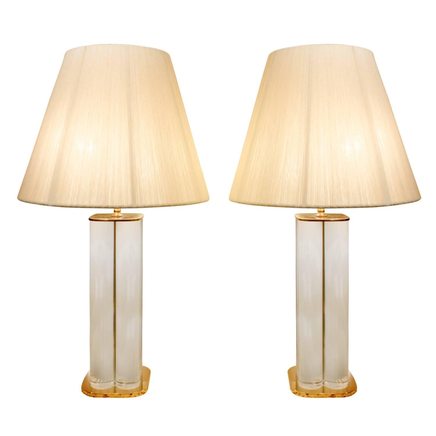 Pair of Chic Table Lamps with Solid Lucite Rods, 1970s