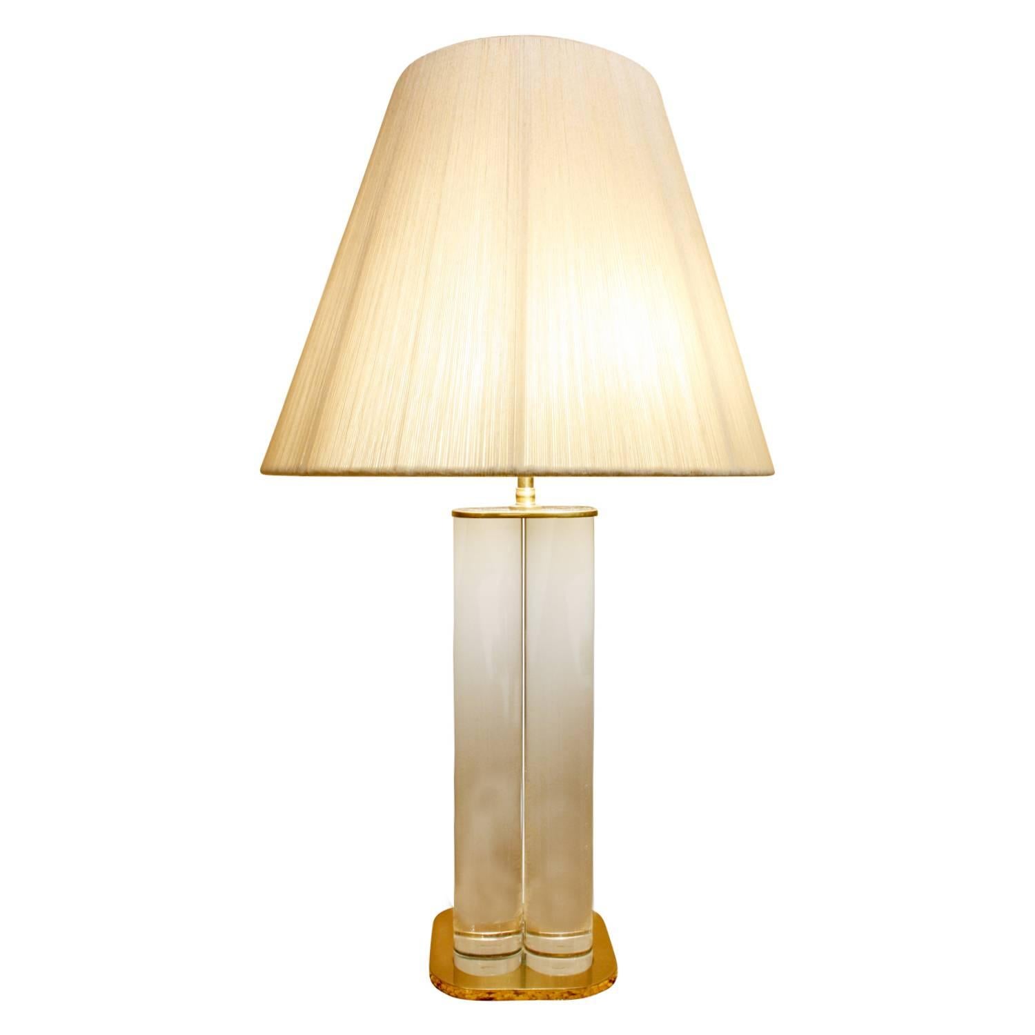 Hand-Crafted Pair of Chic Table Lamps with Solid Lucite Rods, 1970s