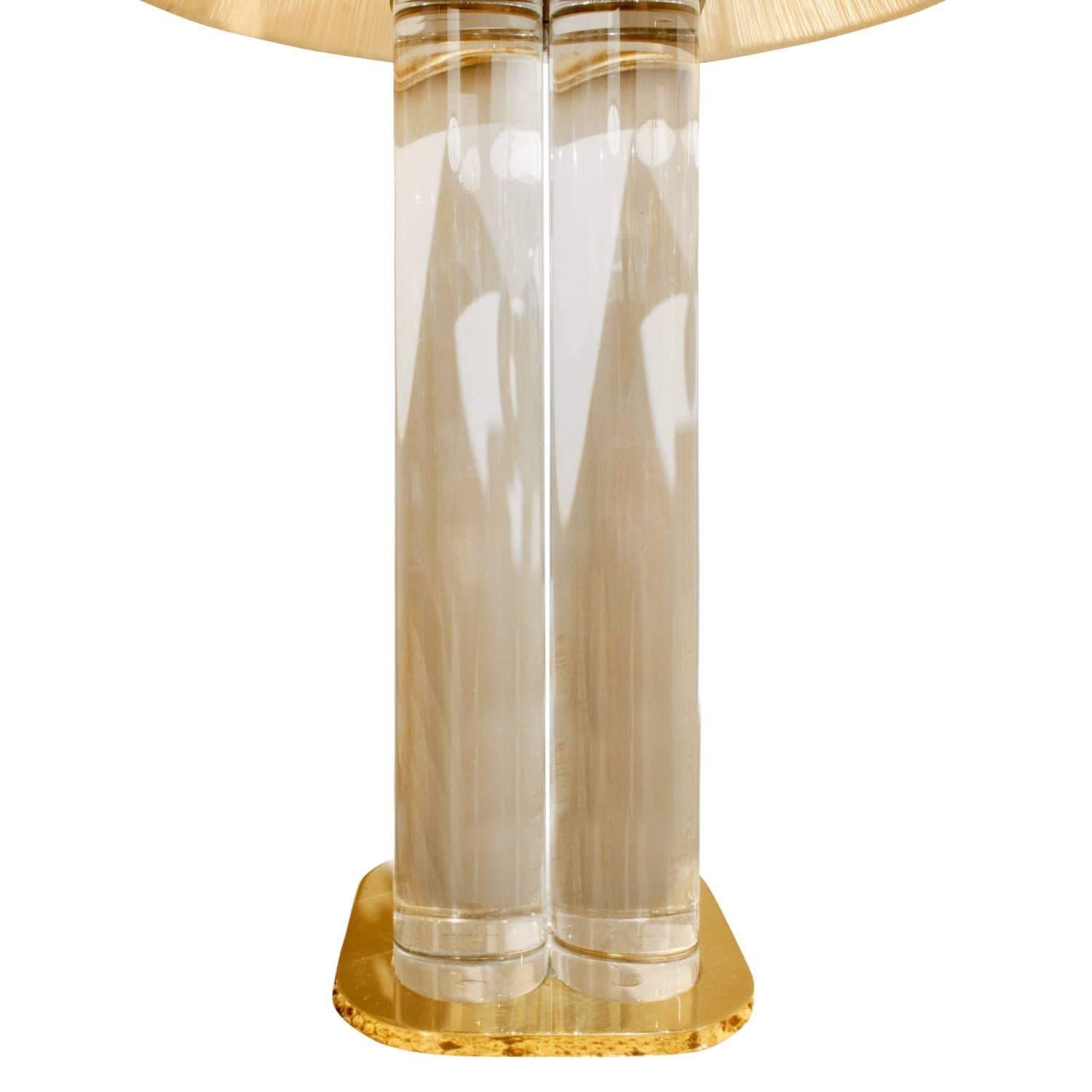 American Pair of Chic Table Lamps with Solid Lucite Rods, 1970s