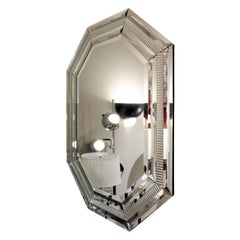 Eight Sided Mirror with Reverse Etched Design, 1970s
