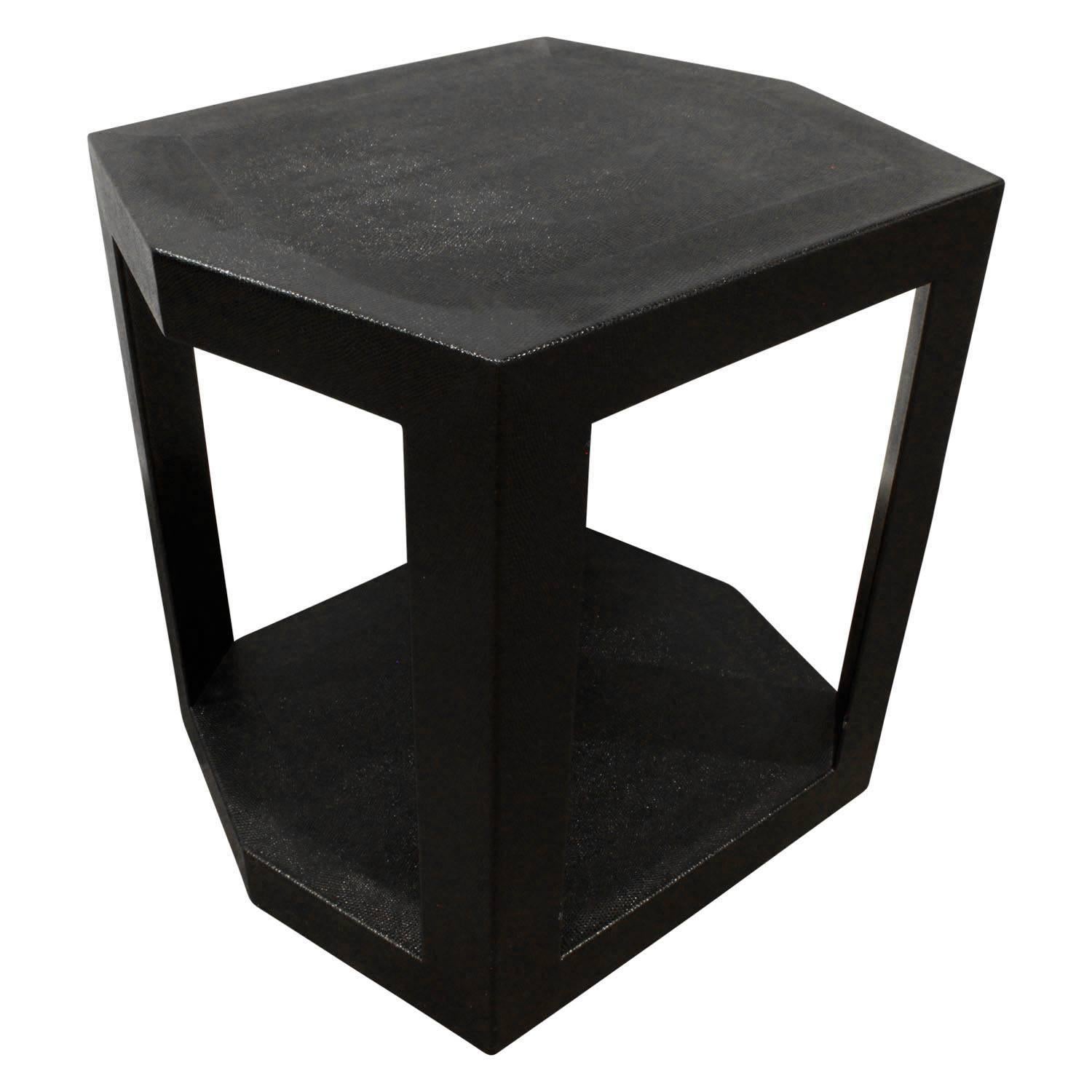 Karl Springer Hexagonal Side Table in Embossed Reptile, 1986 Signed