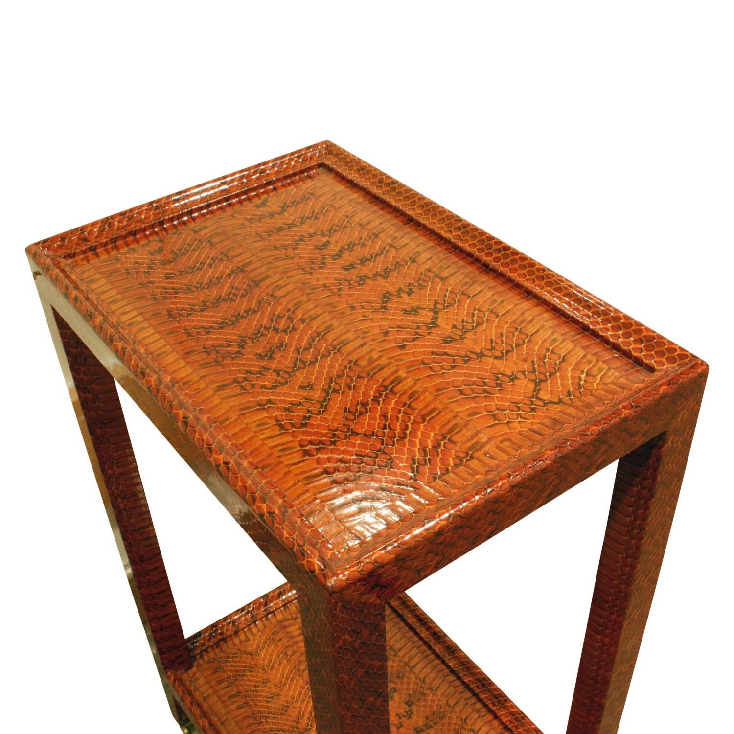 Mid-Century Modern Karl Springer Exceptionally Crafted Telephone Table in Cobra Skin, 2002