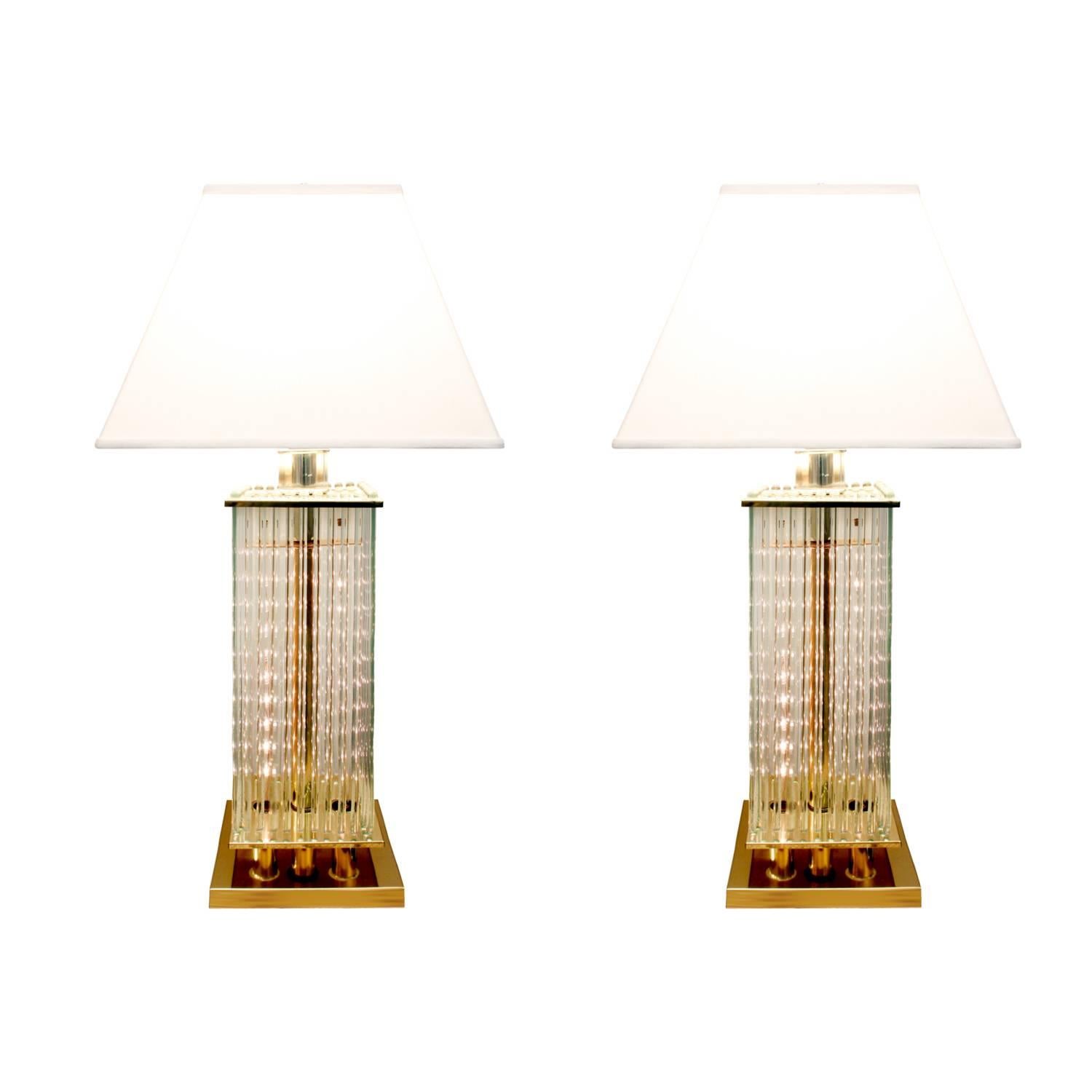 Sciolari Chic Pair of Table Lamps with Suspended Glass Rods, 1970s