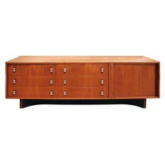 Beautifully Crafted Teak Credenza with Leather Wrapped Base, 1960s