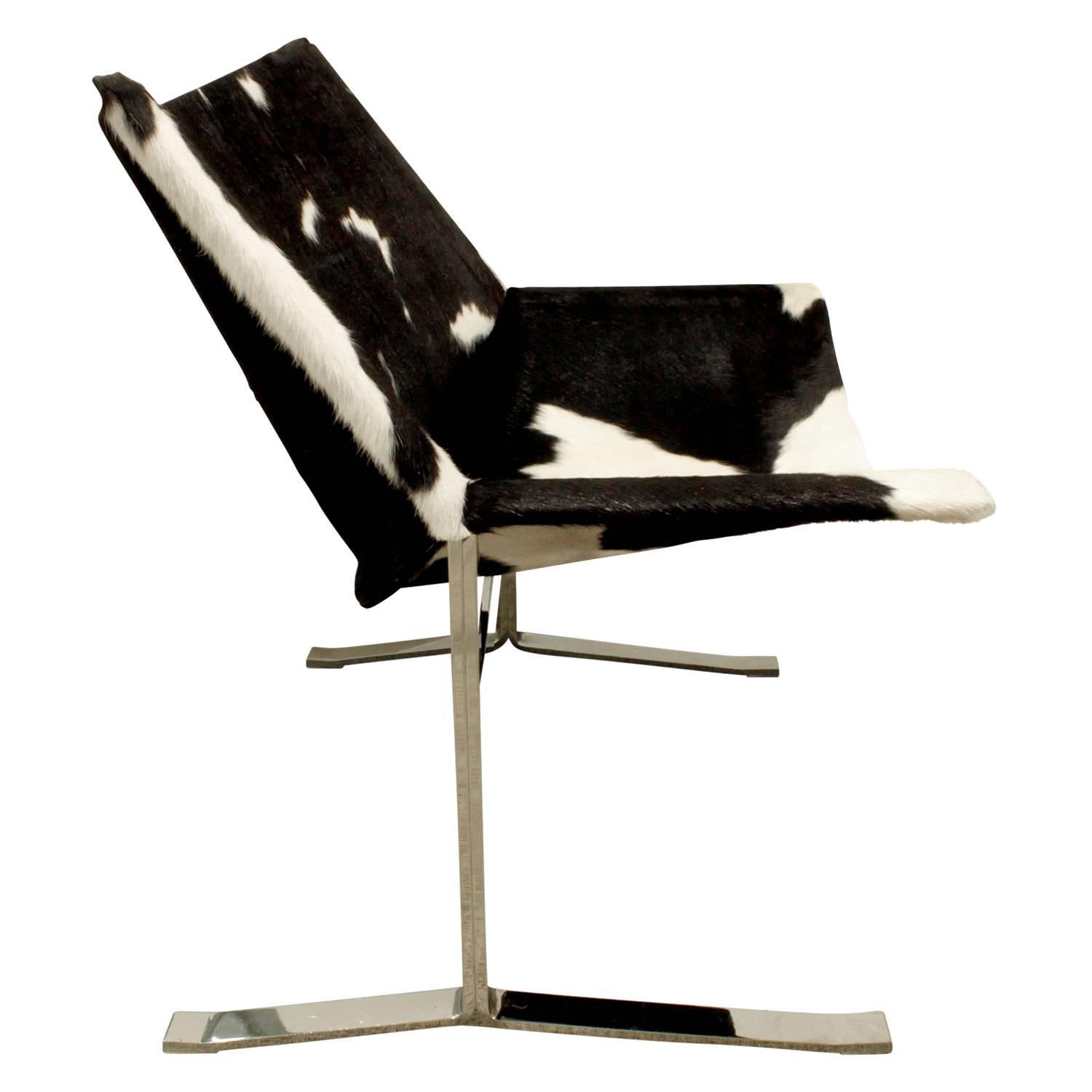 American Chic Pair of Sling Chairs in Steel with Cow Hides, 1963