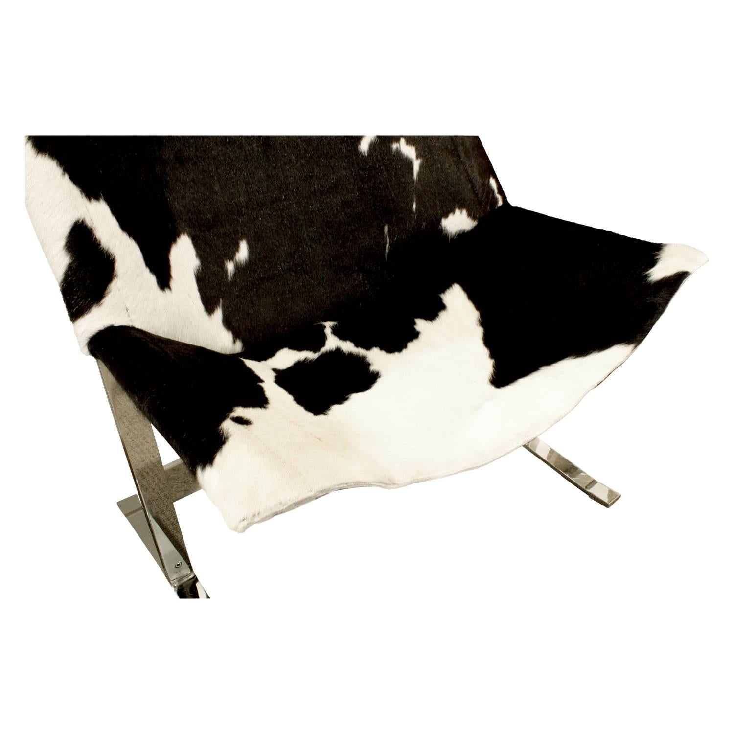 Mid-20th Century Chic Pair of Sling Chairs in Steel with Cow Hides, 1963