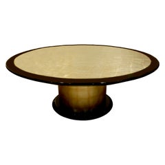 Karl Springer Large Silver Leaf "Round Knife Edge Dining Table" 1993