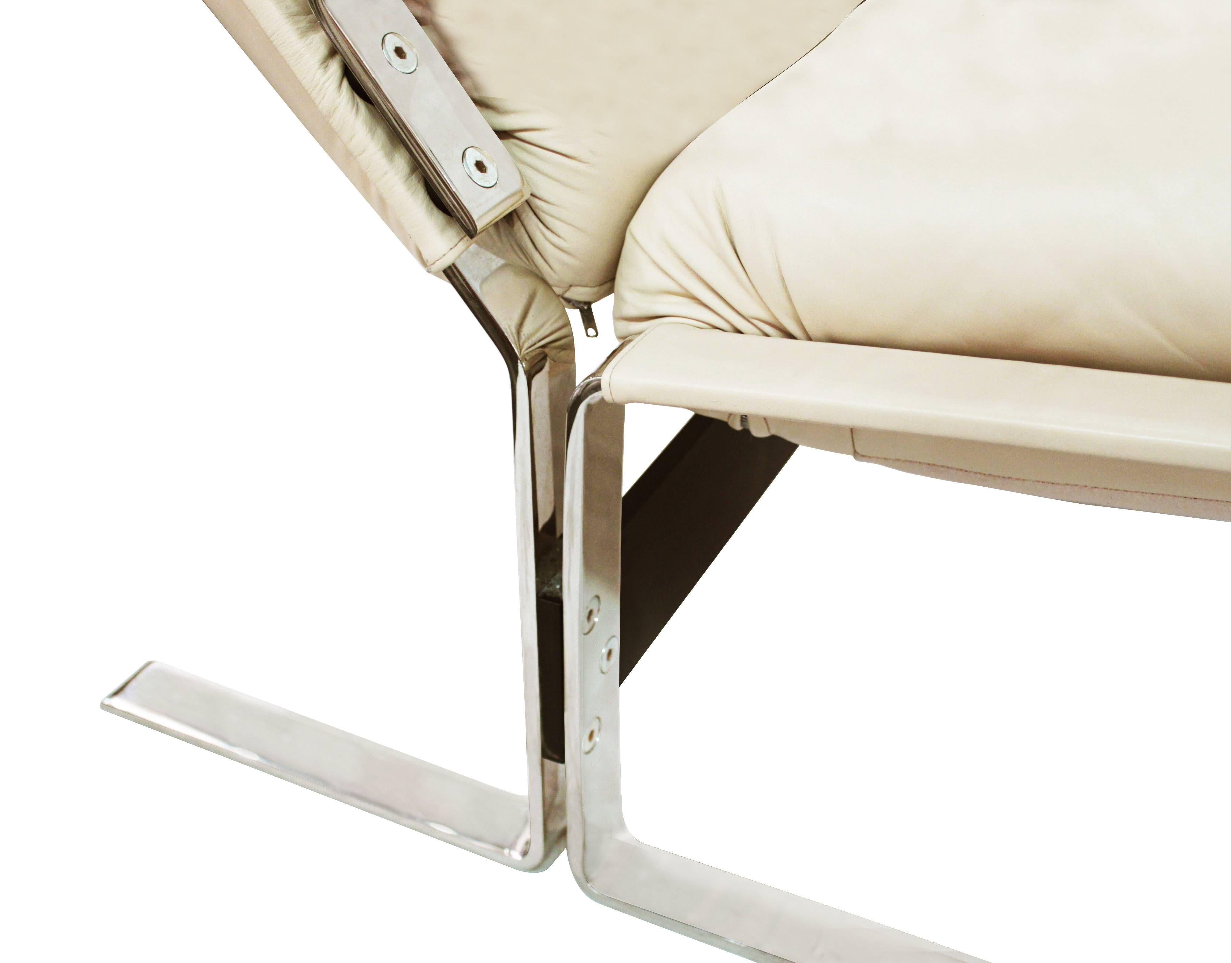 American Chair and Ottoman in Stainless Steel and Leather by R. Hersberger for Pace