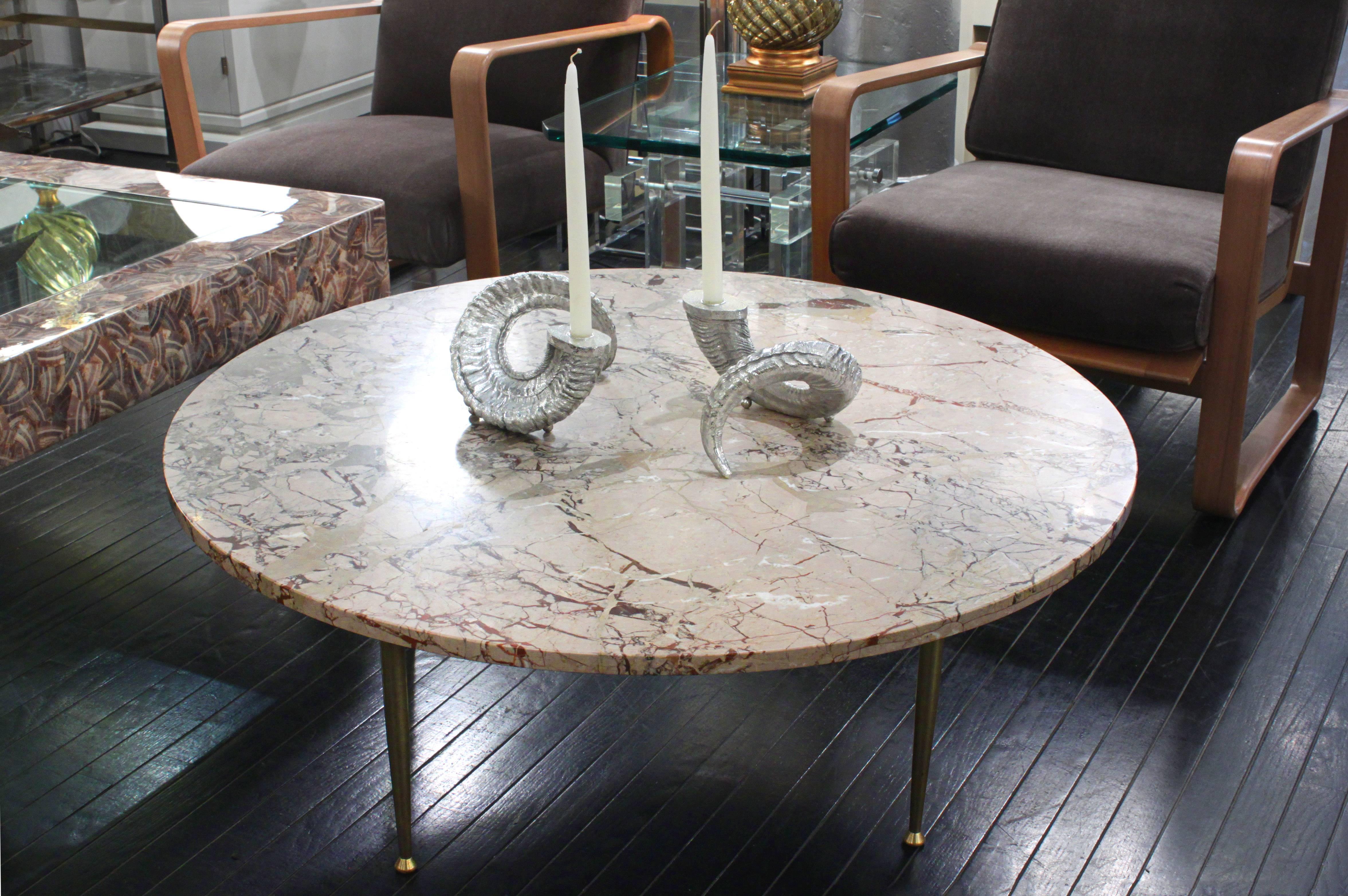 Italian Elegant Coffee Table in Marble with Brass Legs