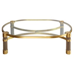Ron Seff Large Coffee Table in Brushed Stainless Steel and Brass, 1980s