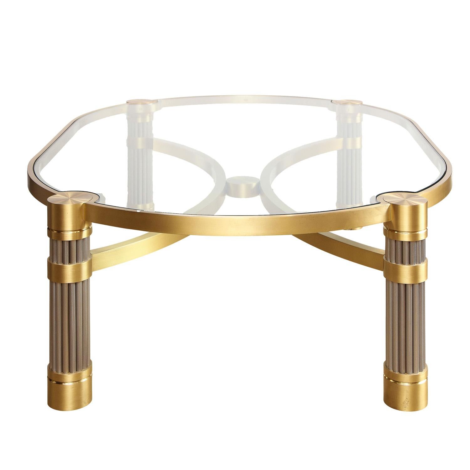 Mid-Century Modern Ron Seff Large Coffee Table in Brushed Stainless Steel and Brass, 1980s For Sale