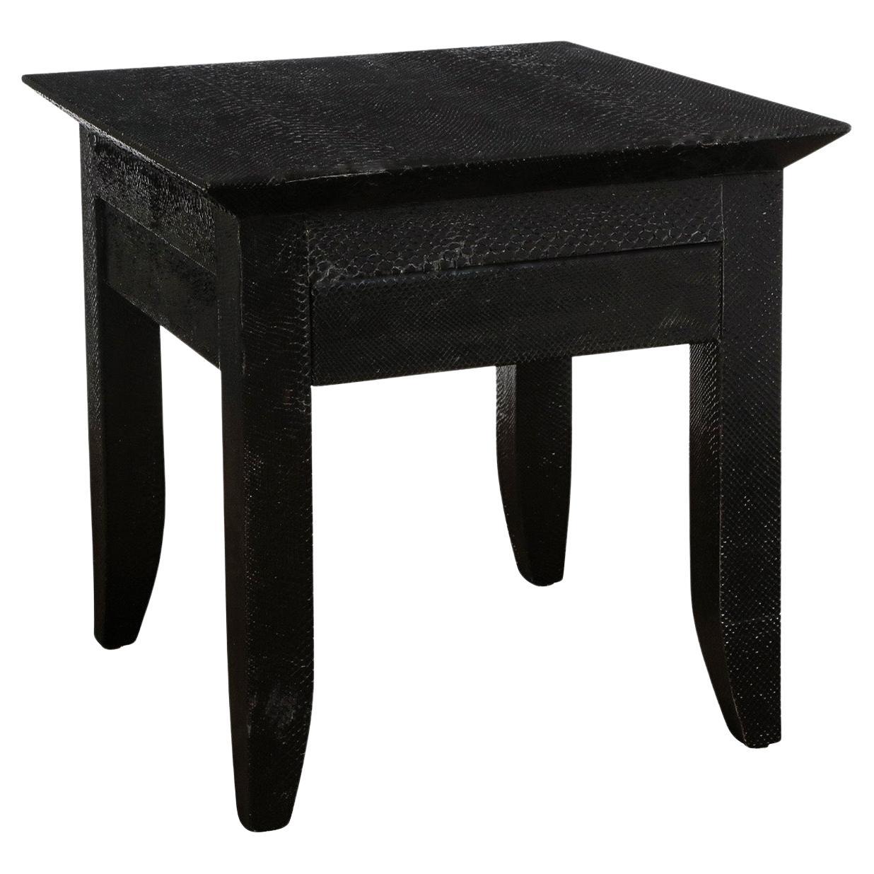 Karl Springer "Bristol Side Table" in Black Cobra 1980s 'Signed' For Sale