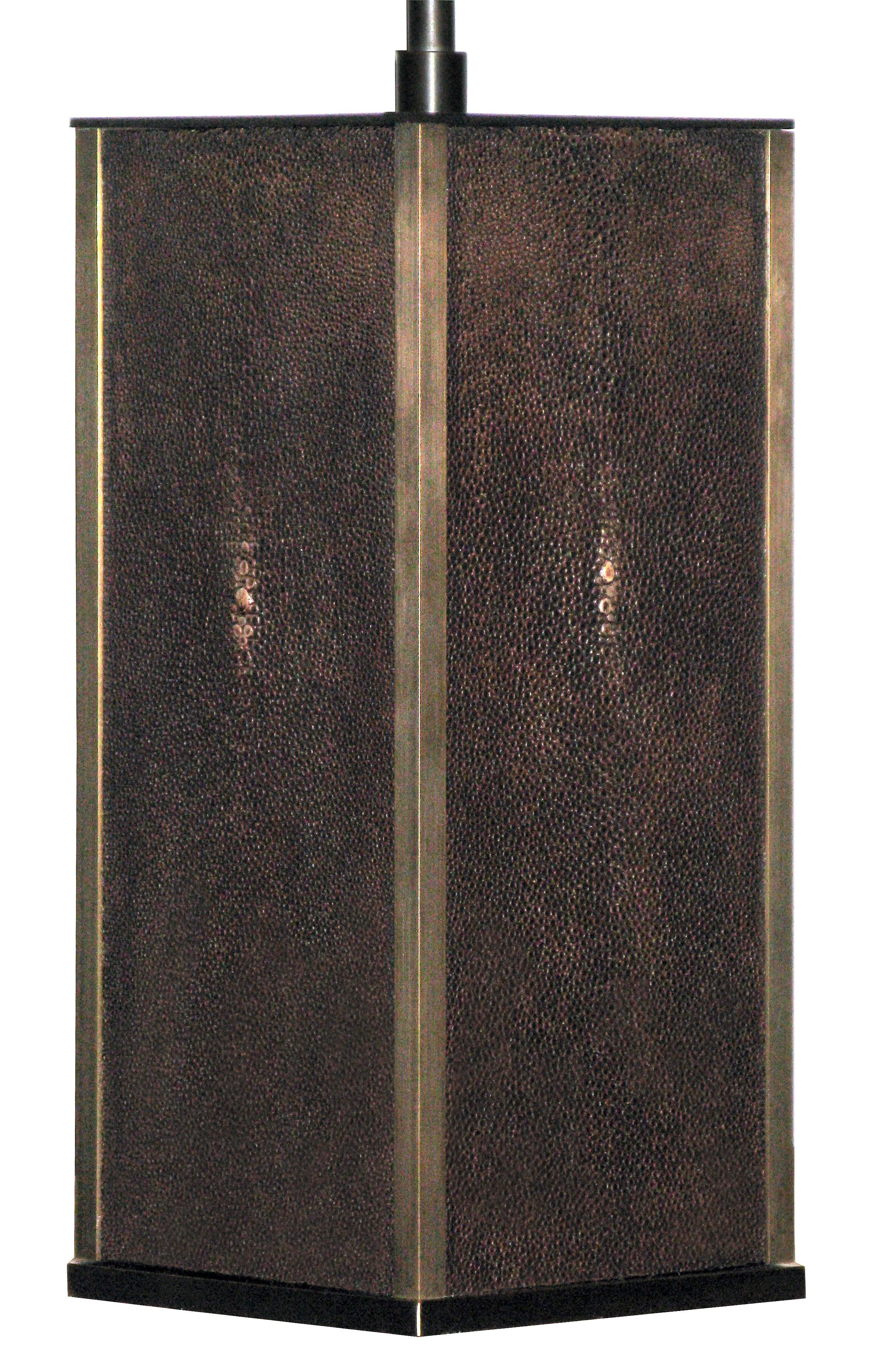 Pair of exceptional table lamps in bronze with chocolate brown shagreen 
panels on all sides by Karl Springer, American, 1970s.