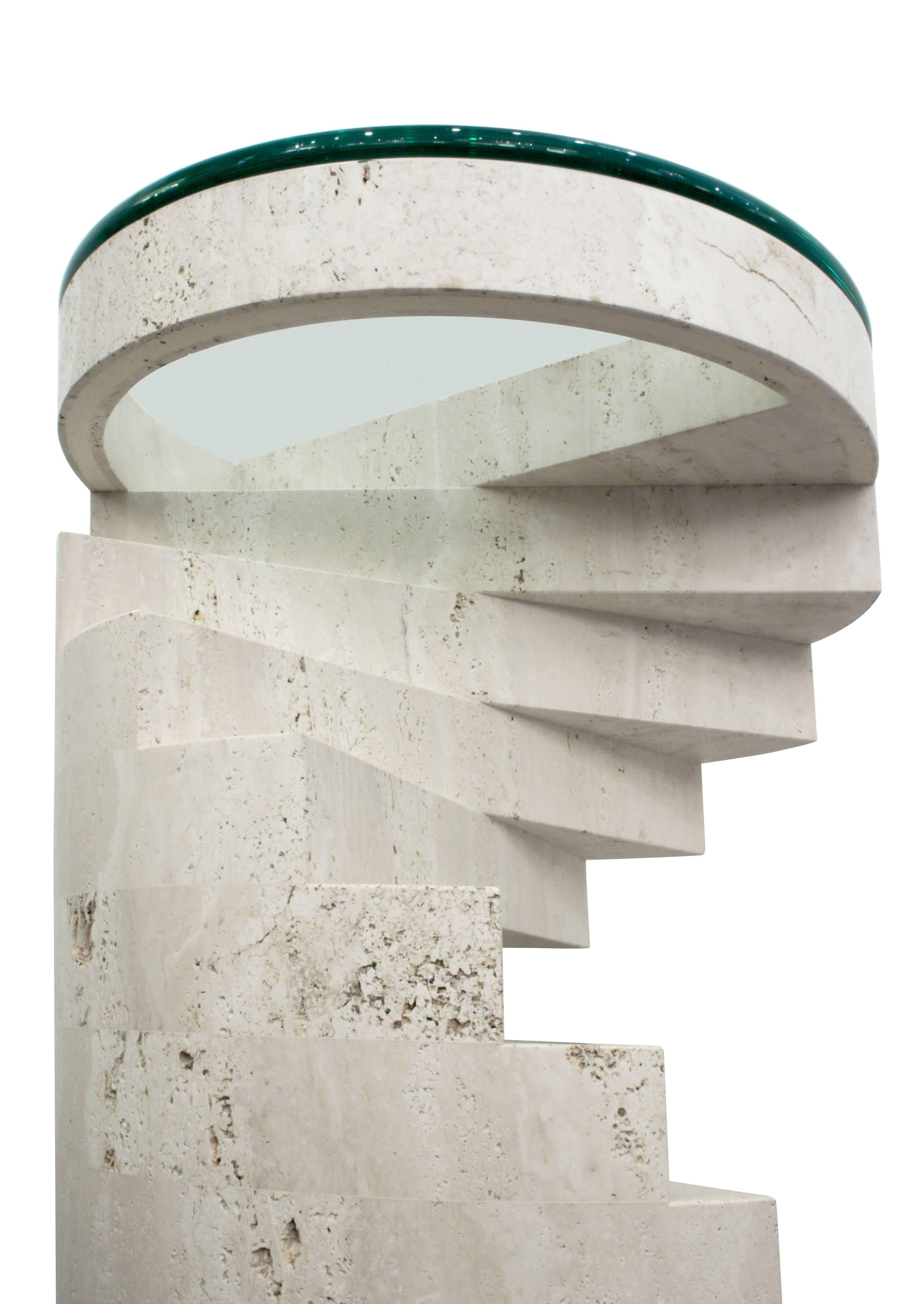 American End Table with Stepped Travertine Design by Francesco Acitelli 