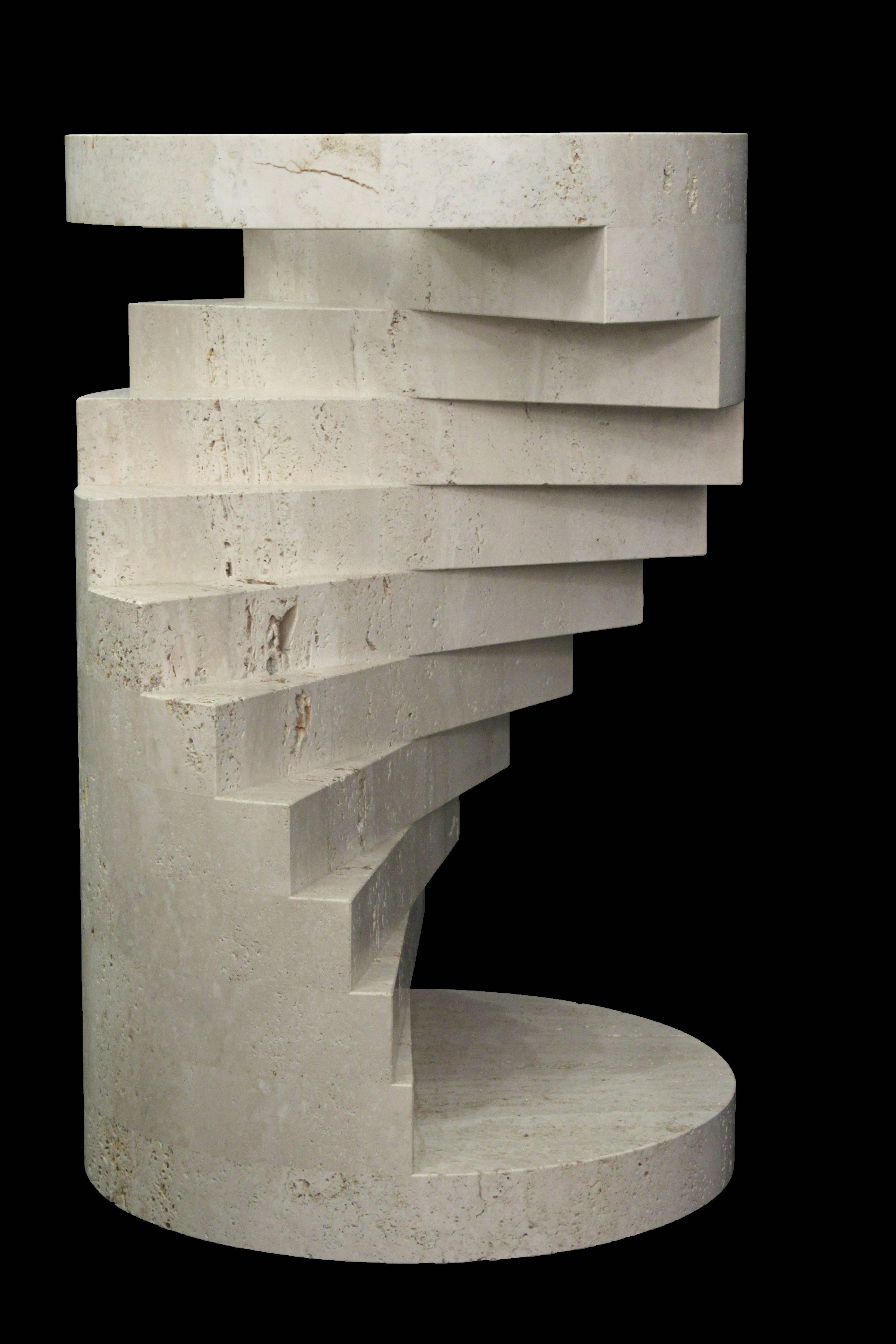 End Table with Stepped Travertine Design by Francesco Acitelli  In Excellent Condition In New York, NY