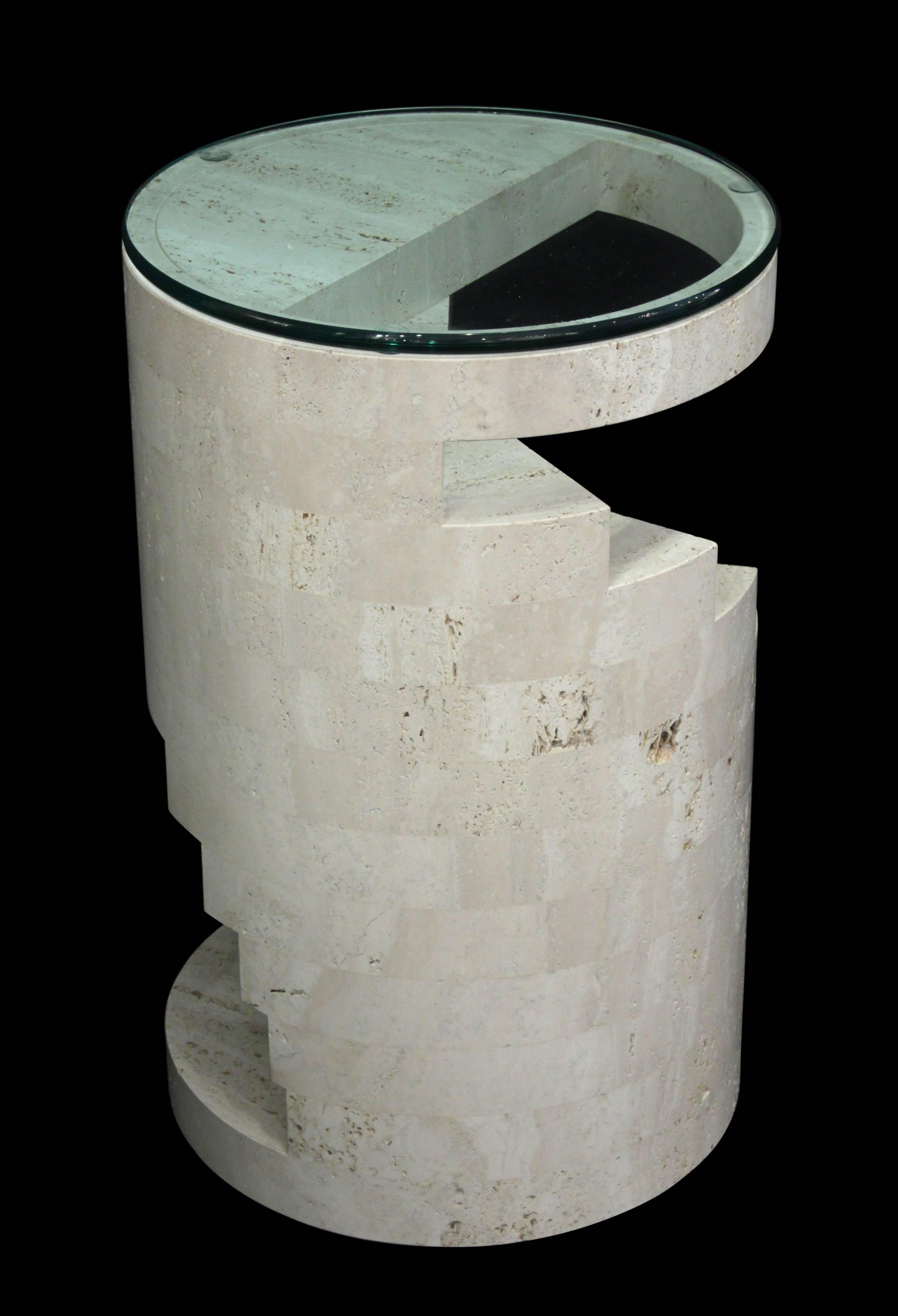 Late 20th Century End Table with Stepped Travertine Design by Francesco Acitelli 