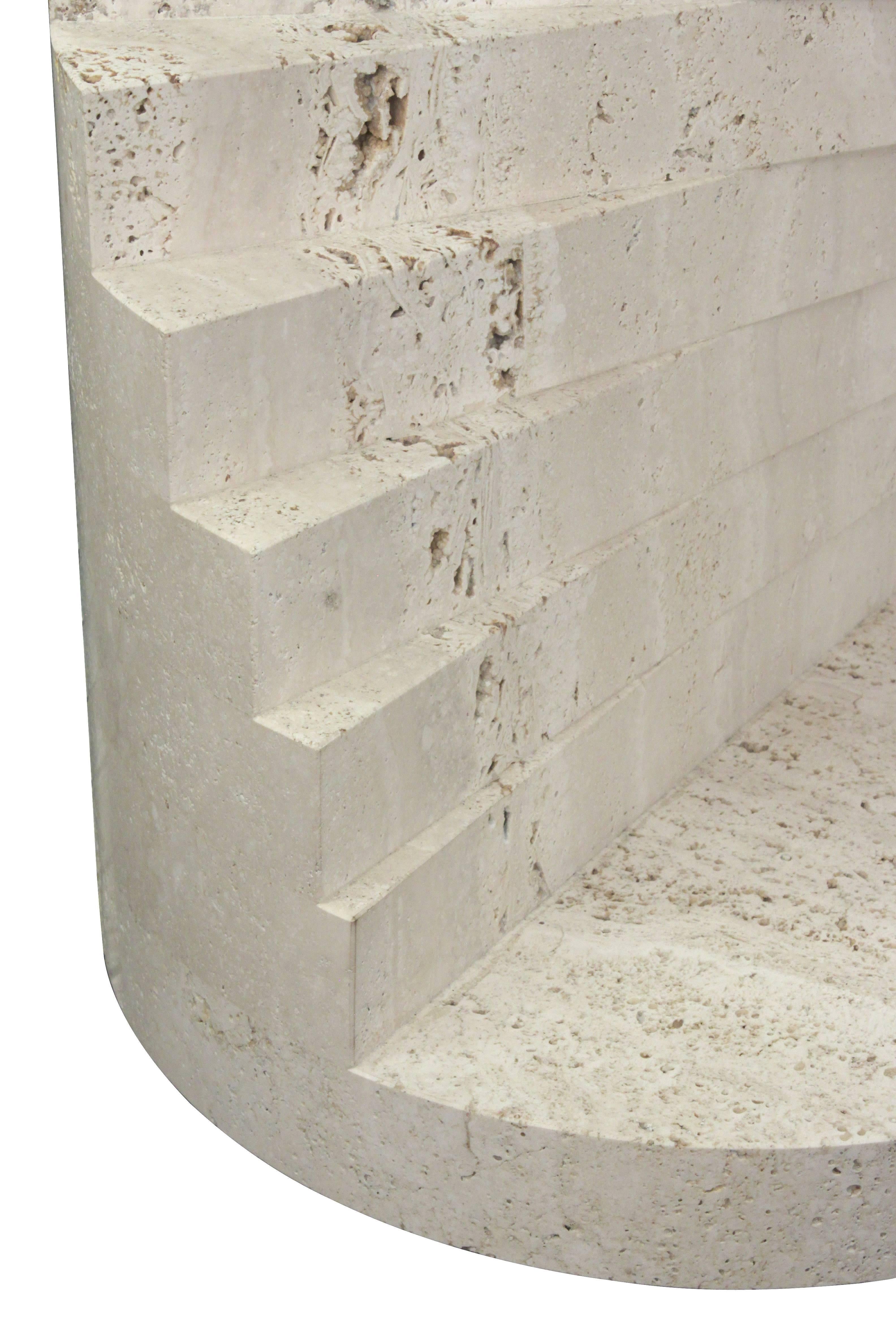 End Table with Stepped Travertine Design by Francesco Acitelli  1