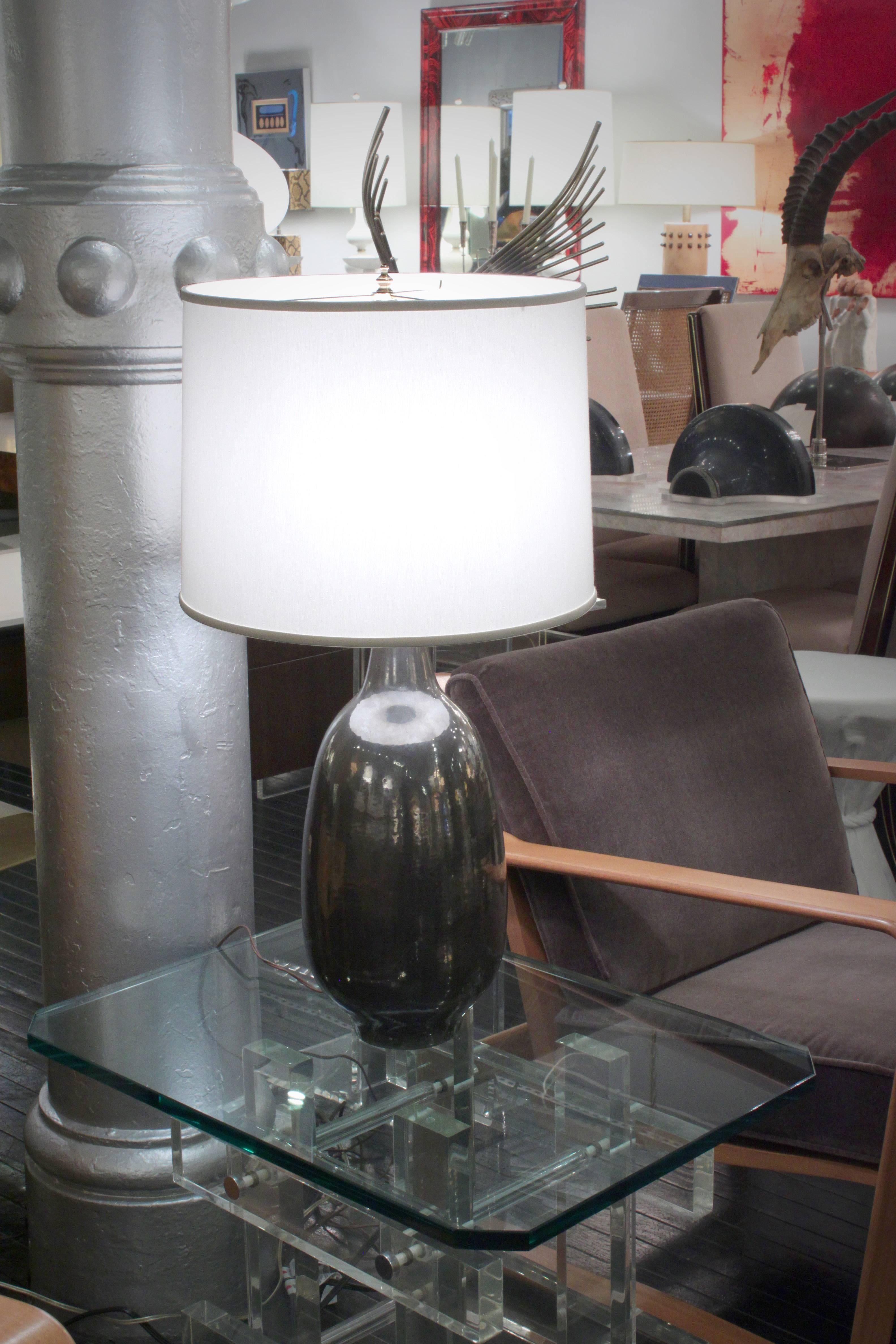 Hand-Thrown Ceramic Table Lamp with Gunmetal Glaze by Design Technics 1