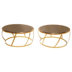 Karl Springer Rare Pair of "Onyx Tables" with Beveled Bronze Glass, 1980s