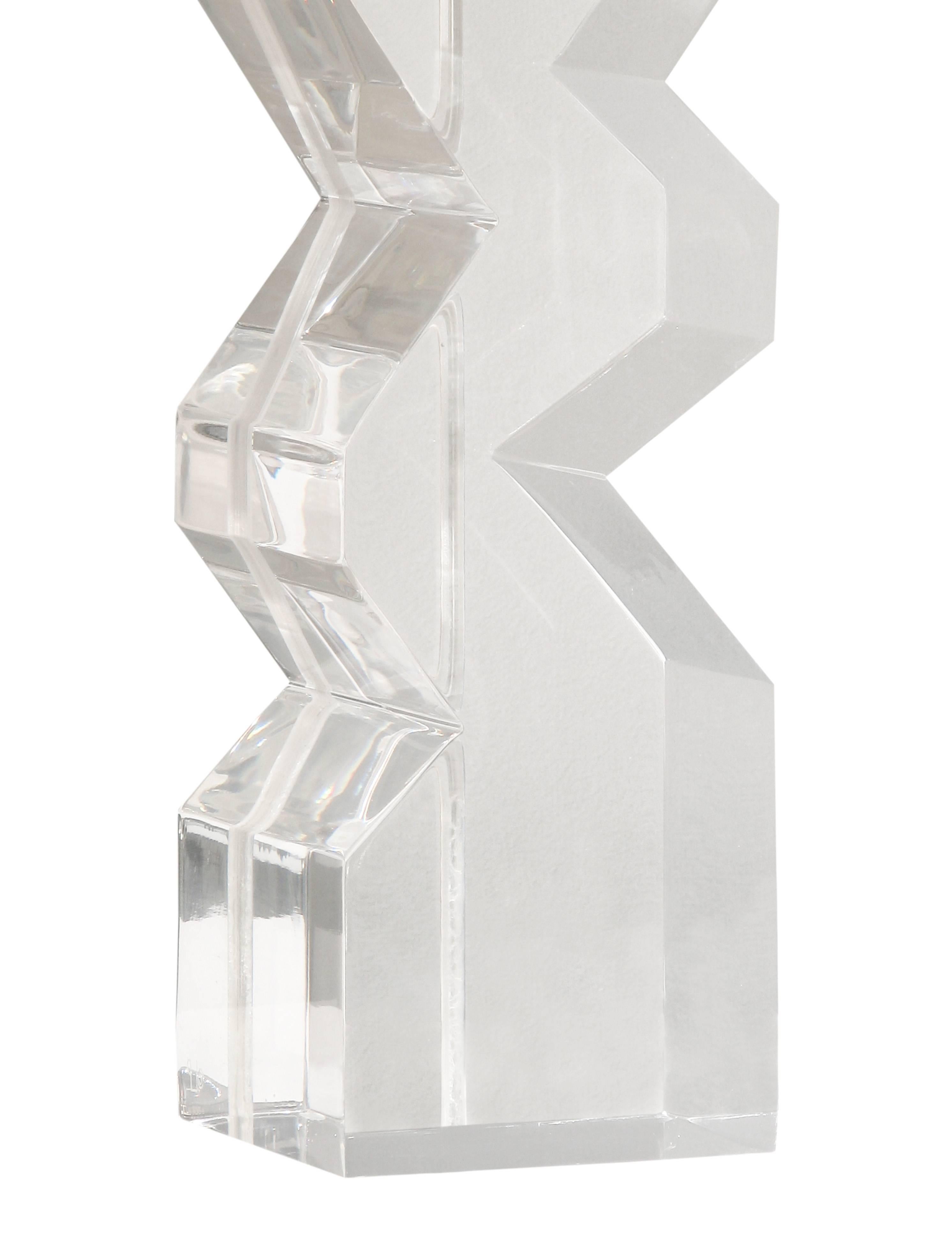 Mid-Century Modern Sculptural Table Lamp in Solid Lucite by Les Prismatiques