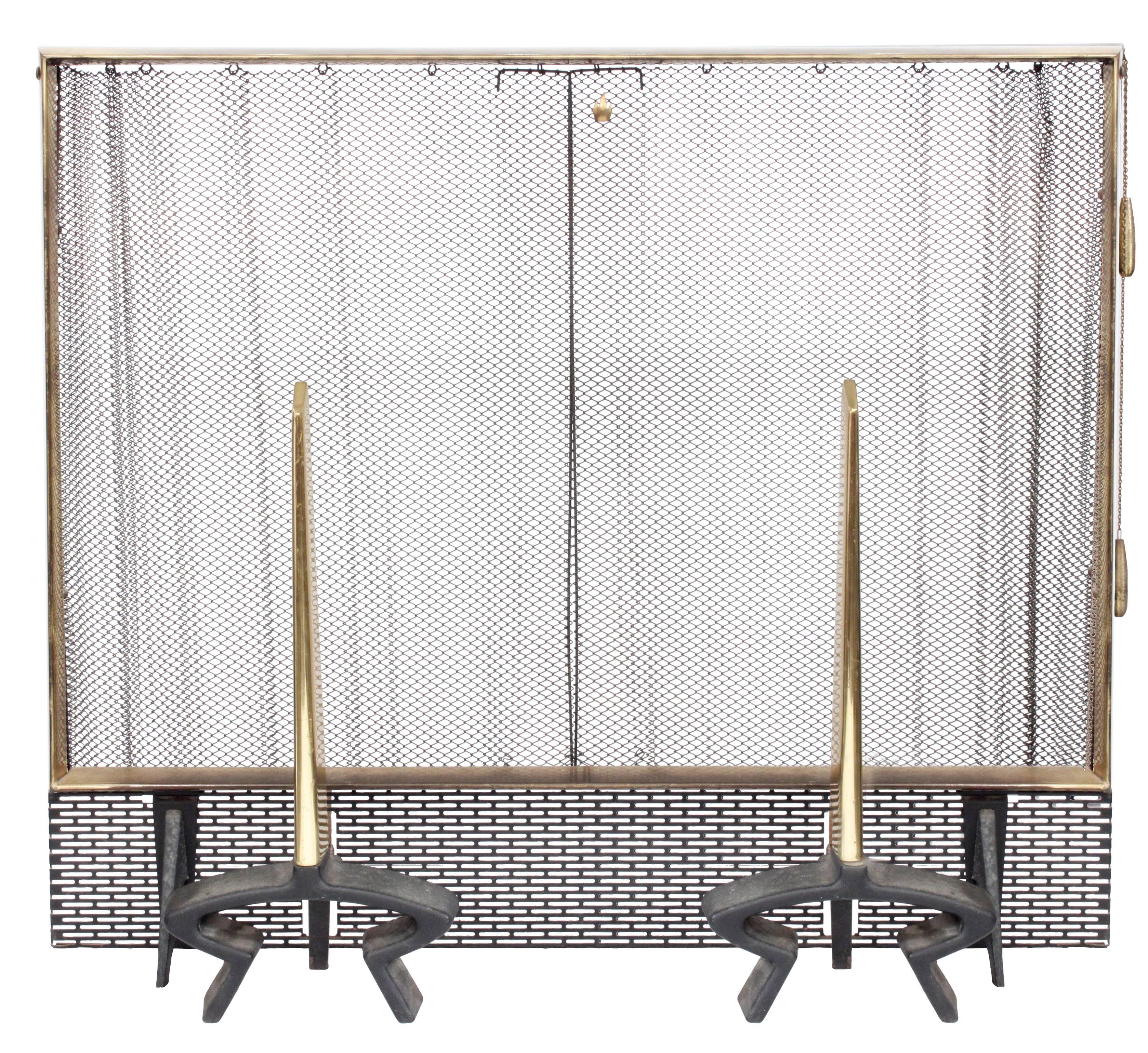 Wrought Iron and Brass Fireplace Set by Donald Deskey at 1stDibs