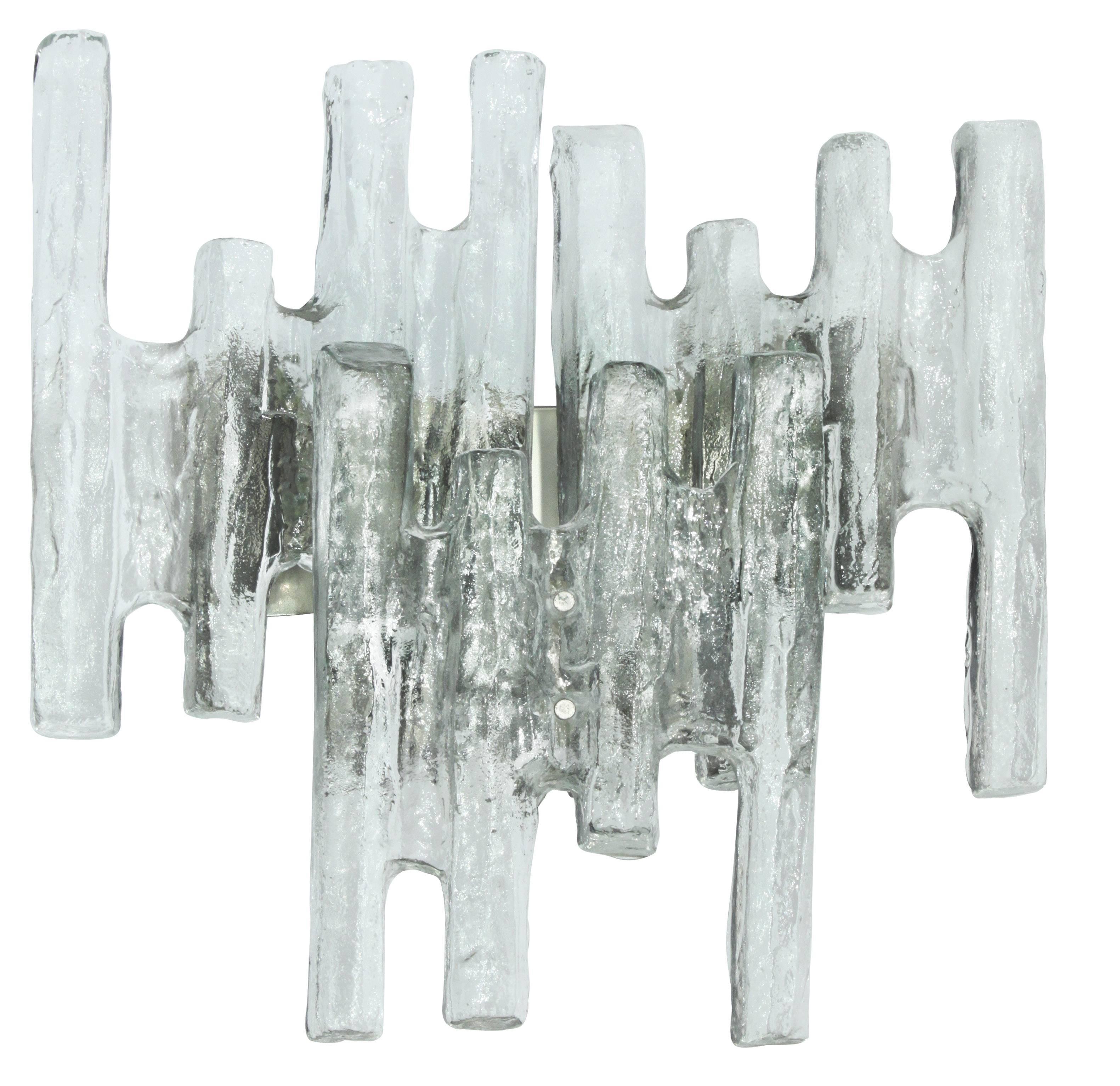 Pair of large textured glass Icicle sconces by Kalmar, Austria, 1960s.