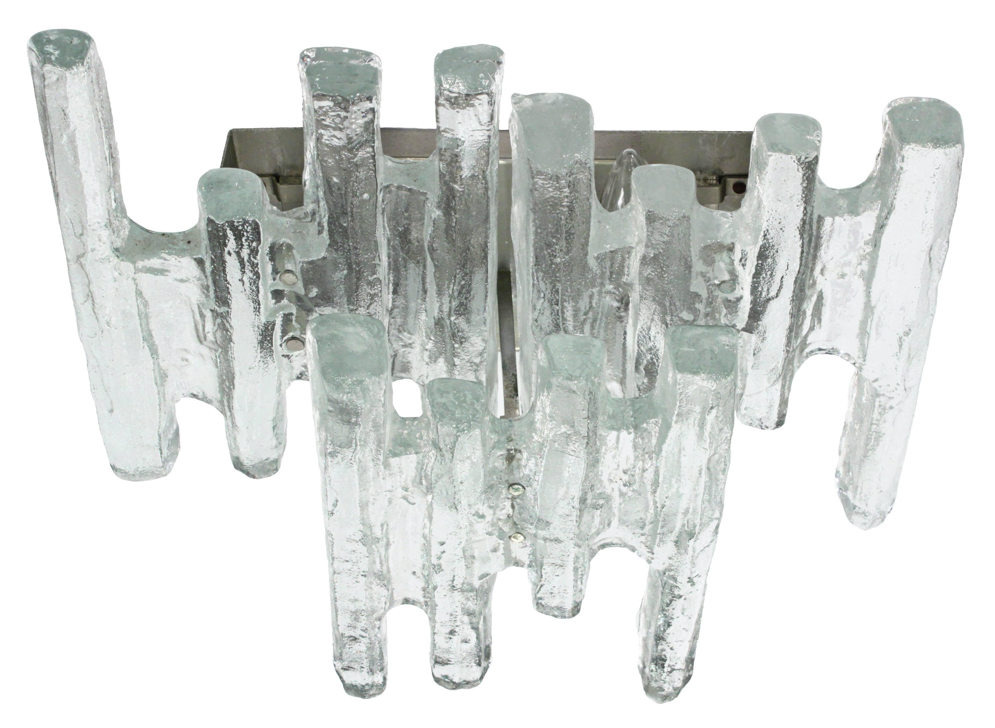 Mid-Century Modern Pair of Large Glass Icicle Sconces by Kalmar