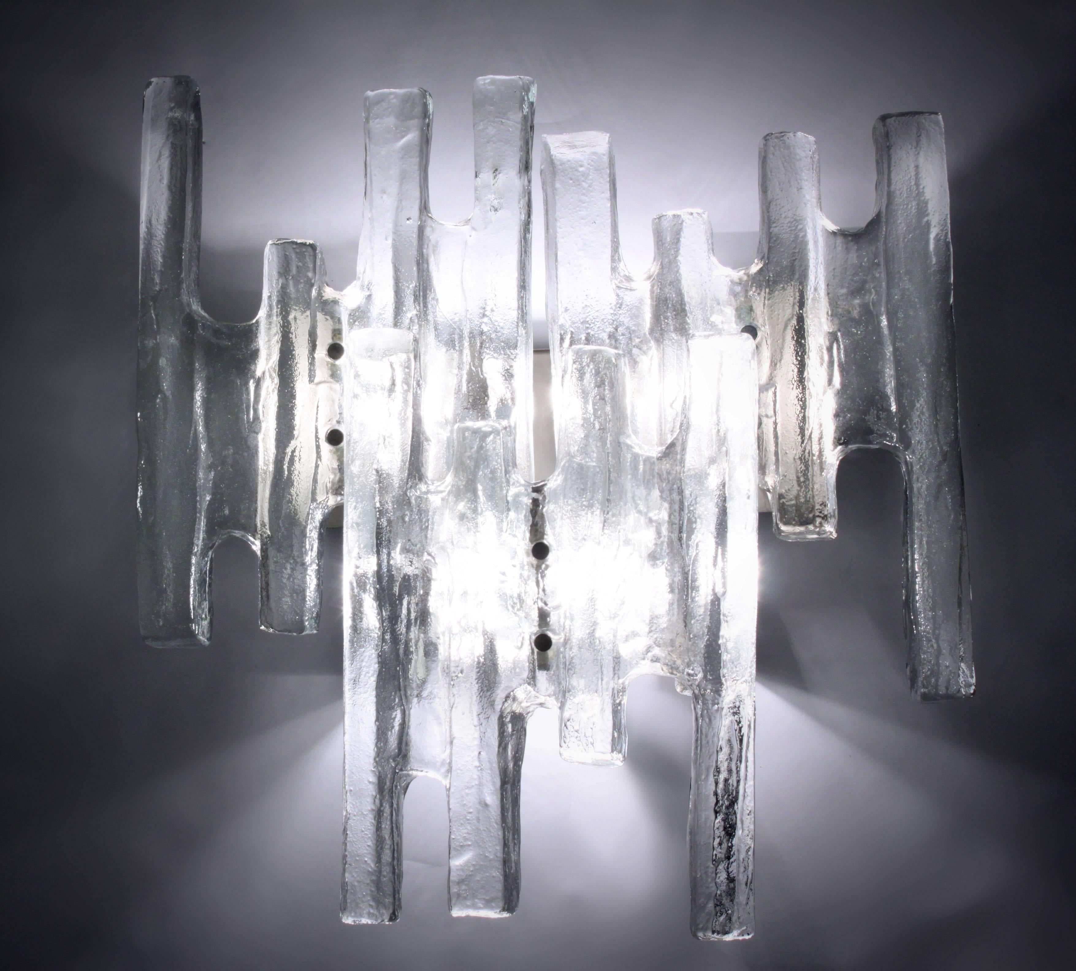 Mid-20th Century Pair of Large Glass Icicle Sconces by Kalmar