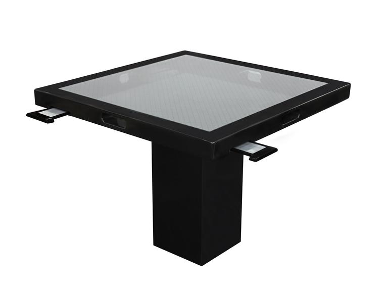 Chic Game Table in Black Lacquer with Inset Wire Glass Top by Juan