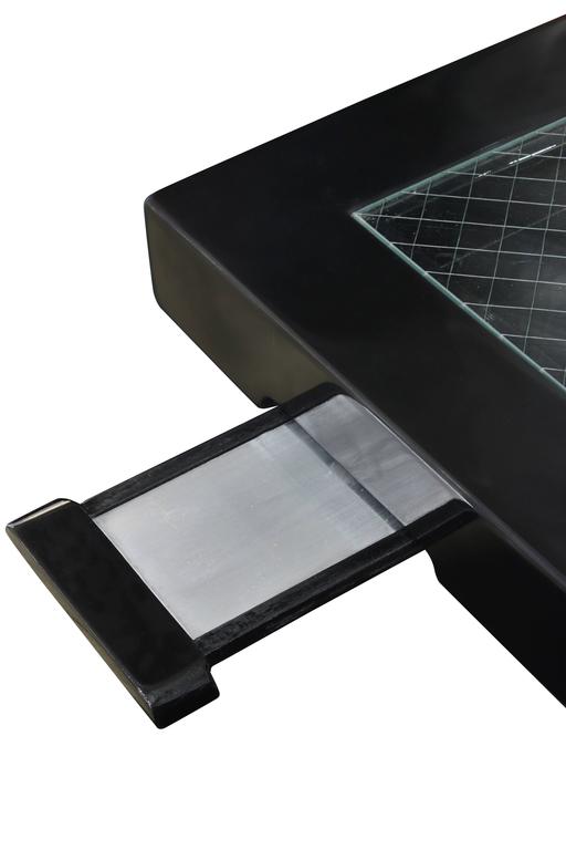 Chic Game Table in Black Lacquer with Inset Wire Glass Top by Juan