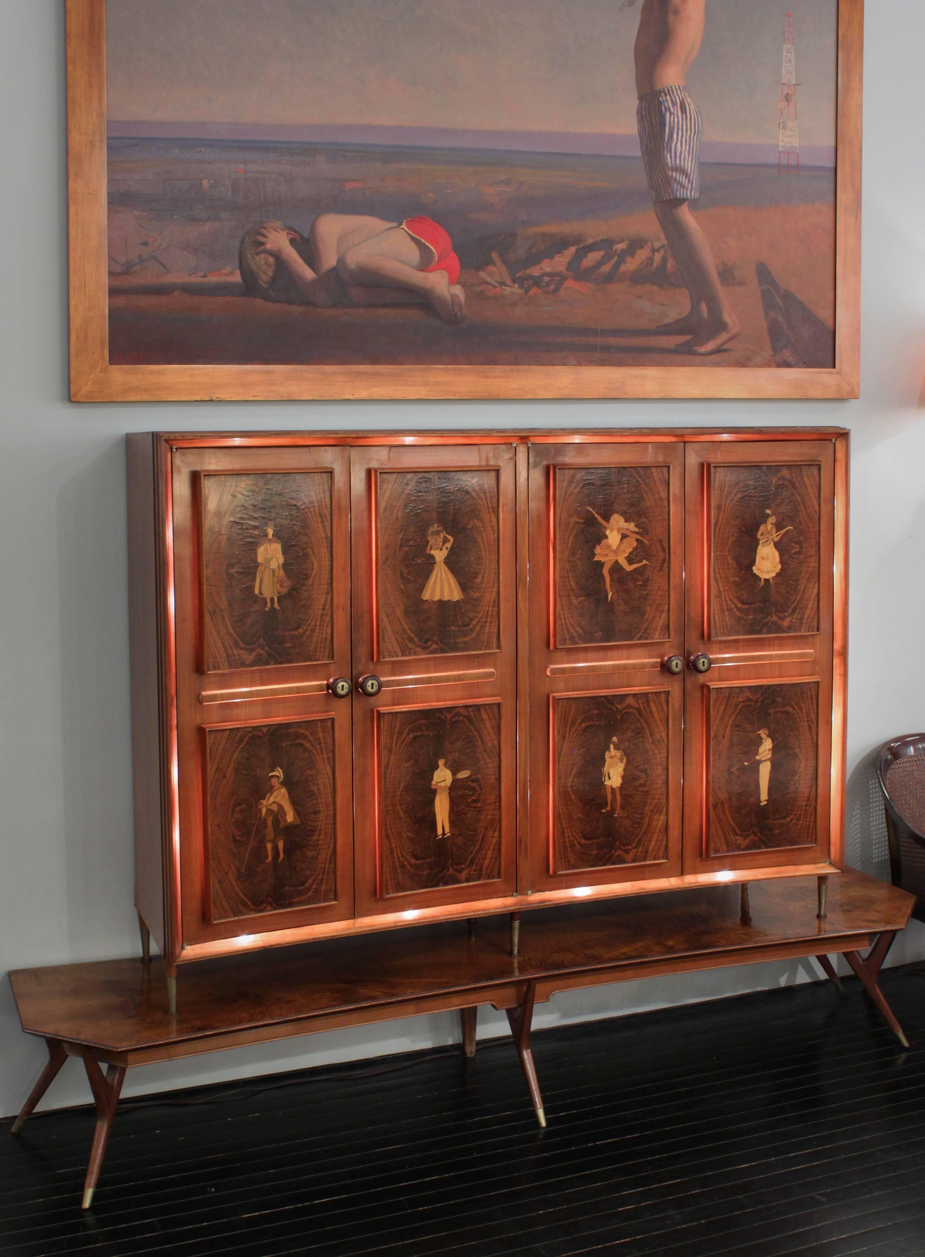 Mid-20th Century Illuminated Four-Door Cabinet with Figural Inlays by Eugenio Diez