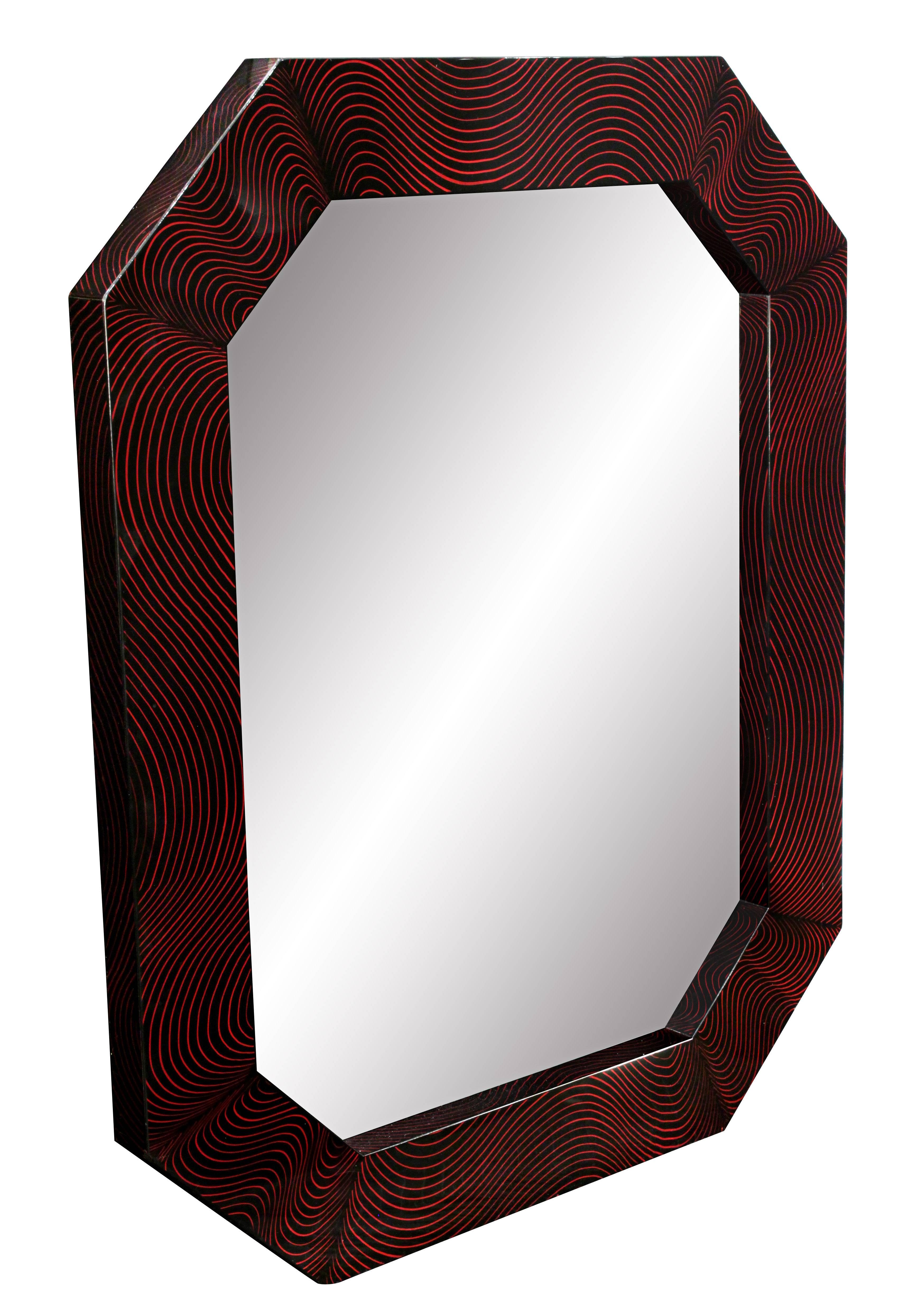 Studio made lacquered mirror with graphic design by F. Digennaro, series of 12, American, 1981. Signed on back 
