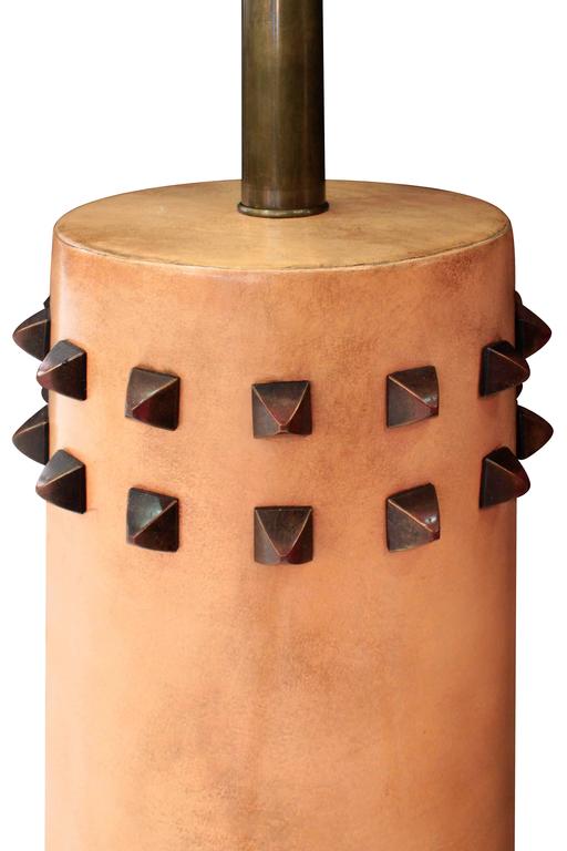 Pair of Elegant Table Lamps Wrapped in Leather with Bronze ...