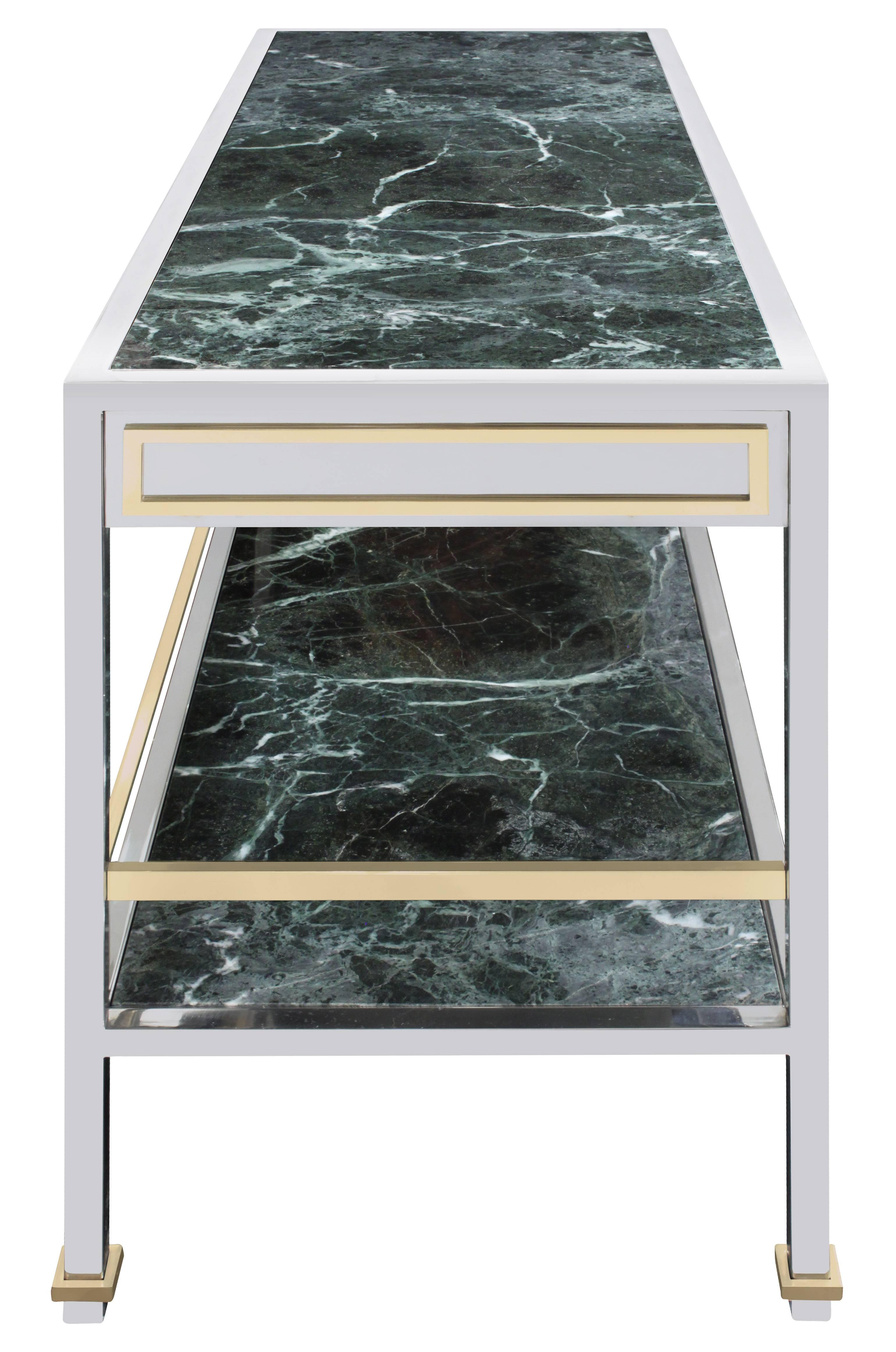 American Console Table/Dry Bar in Polished Steel with Inset Marble by Paul M. Jones