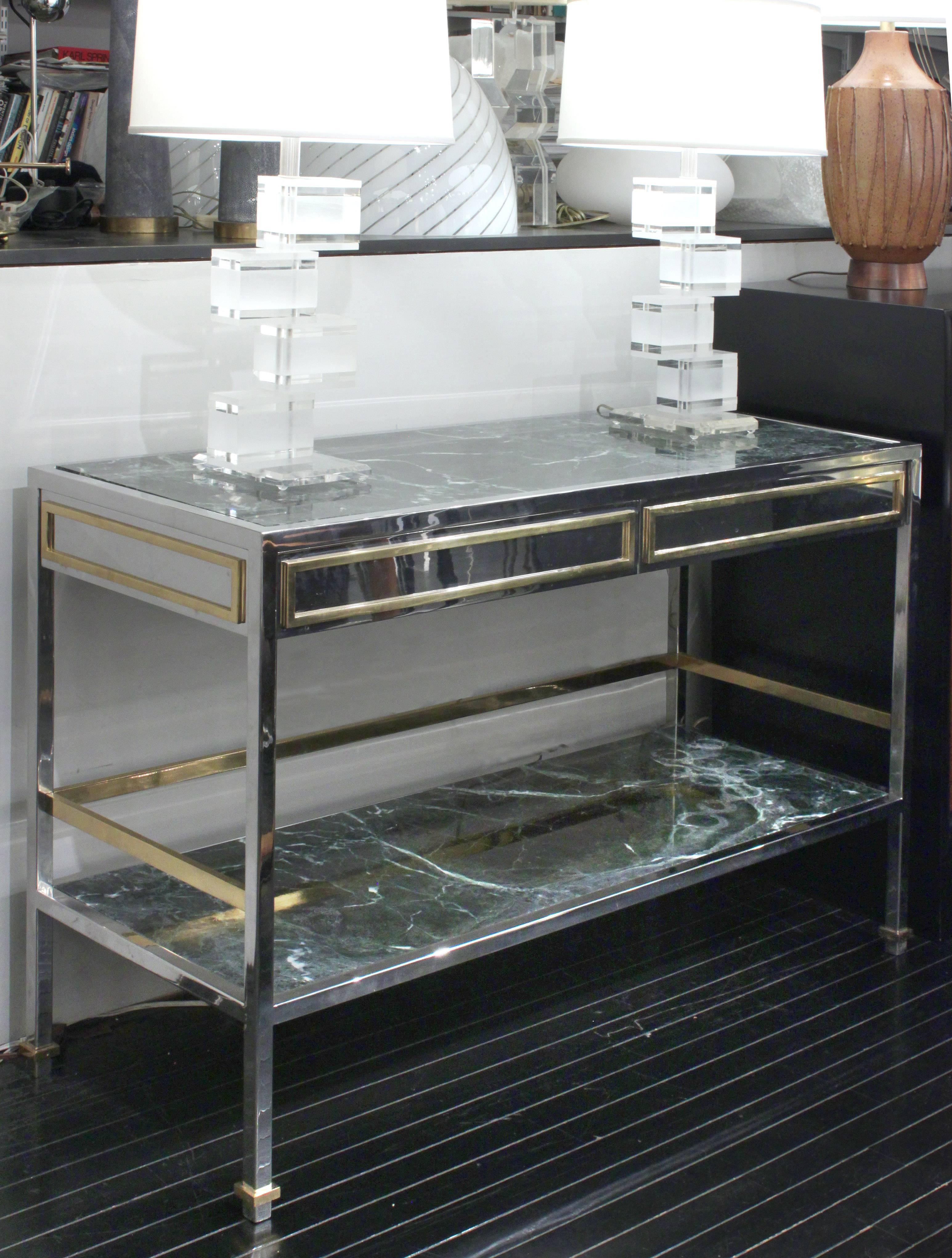 Console Table/Dry Bar in Polished Steel with Inset Marble by Paul M. Jones 1