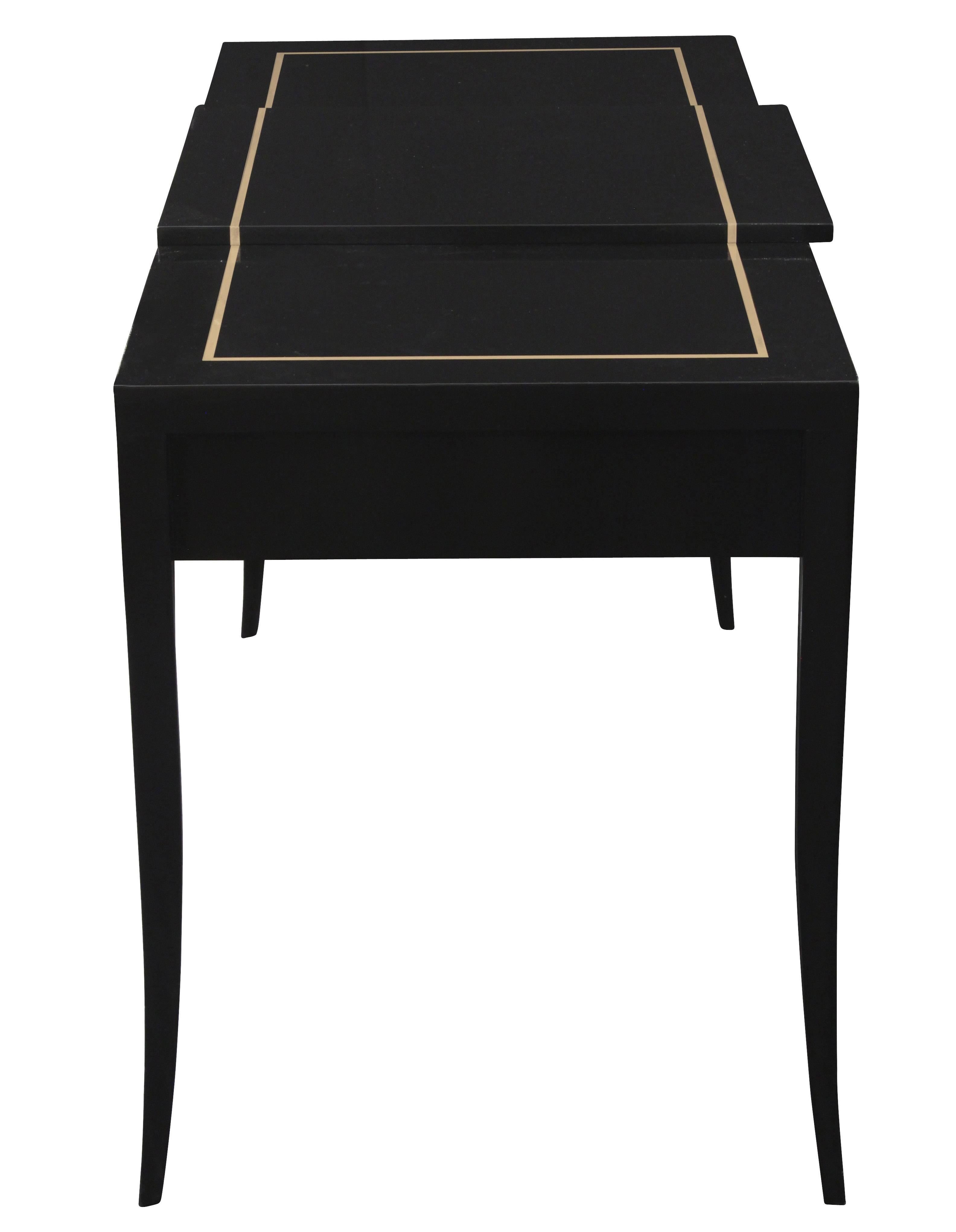Mid-Century Modern Lady's Vanity with Gold Inlay and Flip-Up Mirror Top by Tommi Parzinger