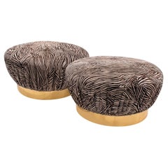 Karl Springer Rare Round "Souffle Ottomans" with Brass Bases 1980s