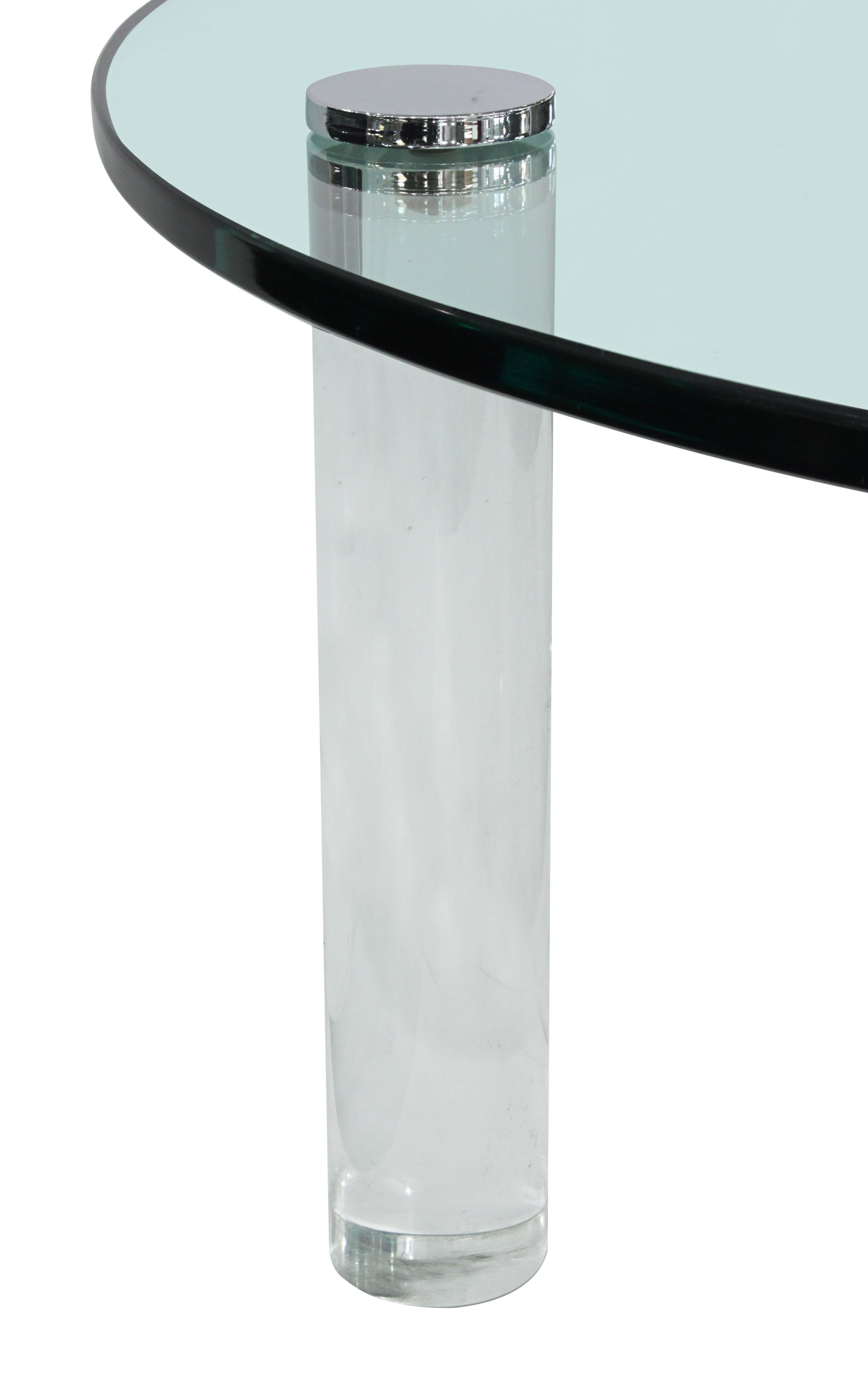 American Coffee Table with Round Solid Lucite Legs and Glass Top by Pace Collection