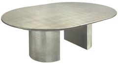 "Knife Edge Dining Table" in Mirror Lacquered Silver Leaf by Karl Springer