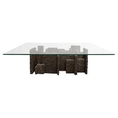 Rare table de salle à manger gratte-ciel en résine de bronze Paul Evans, 1972 (signée et datée)