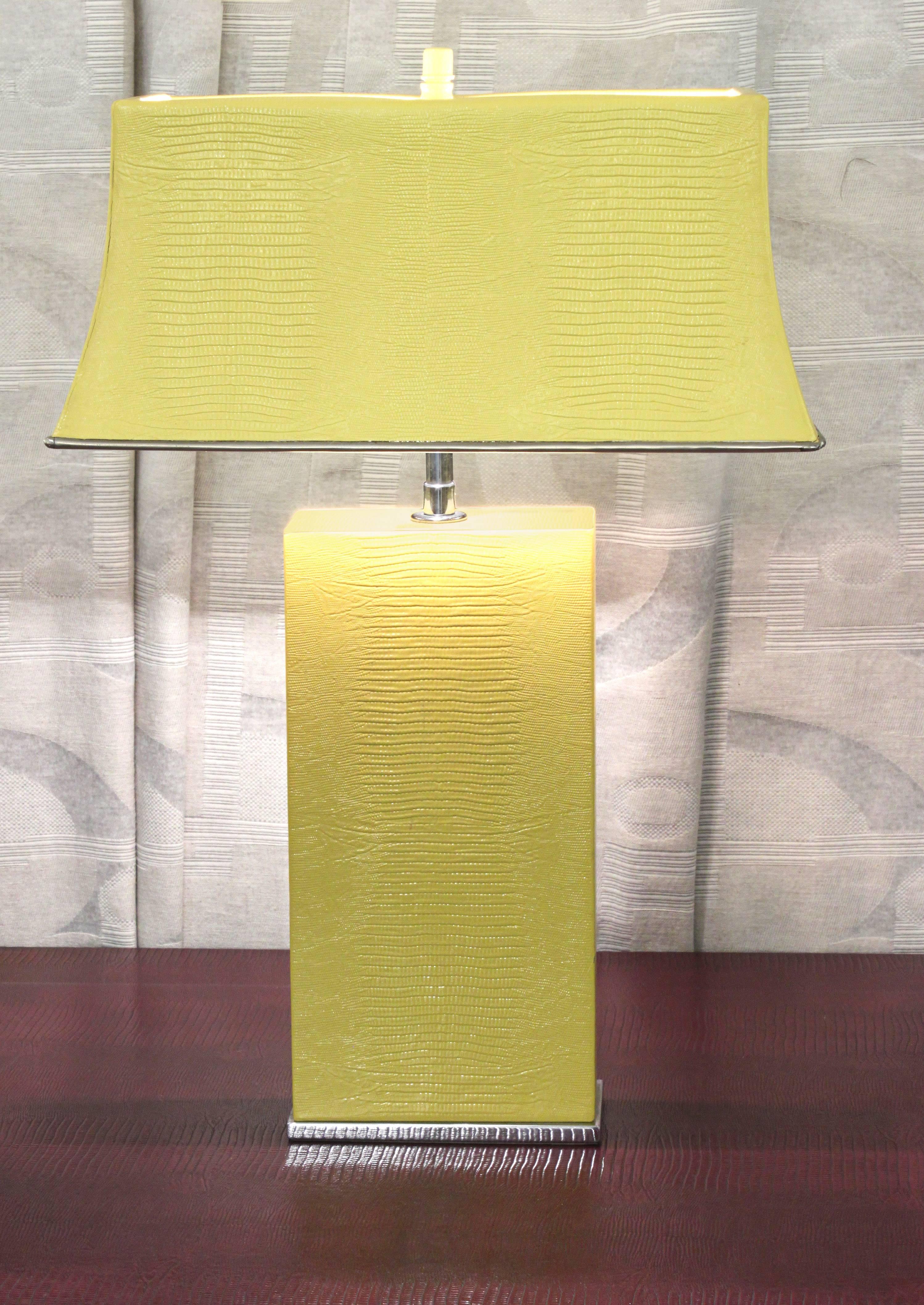 Late 20th Century Exceptional Table Lamp in Embossed Lizard Leather by Karl Springer