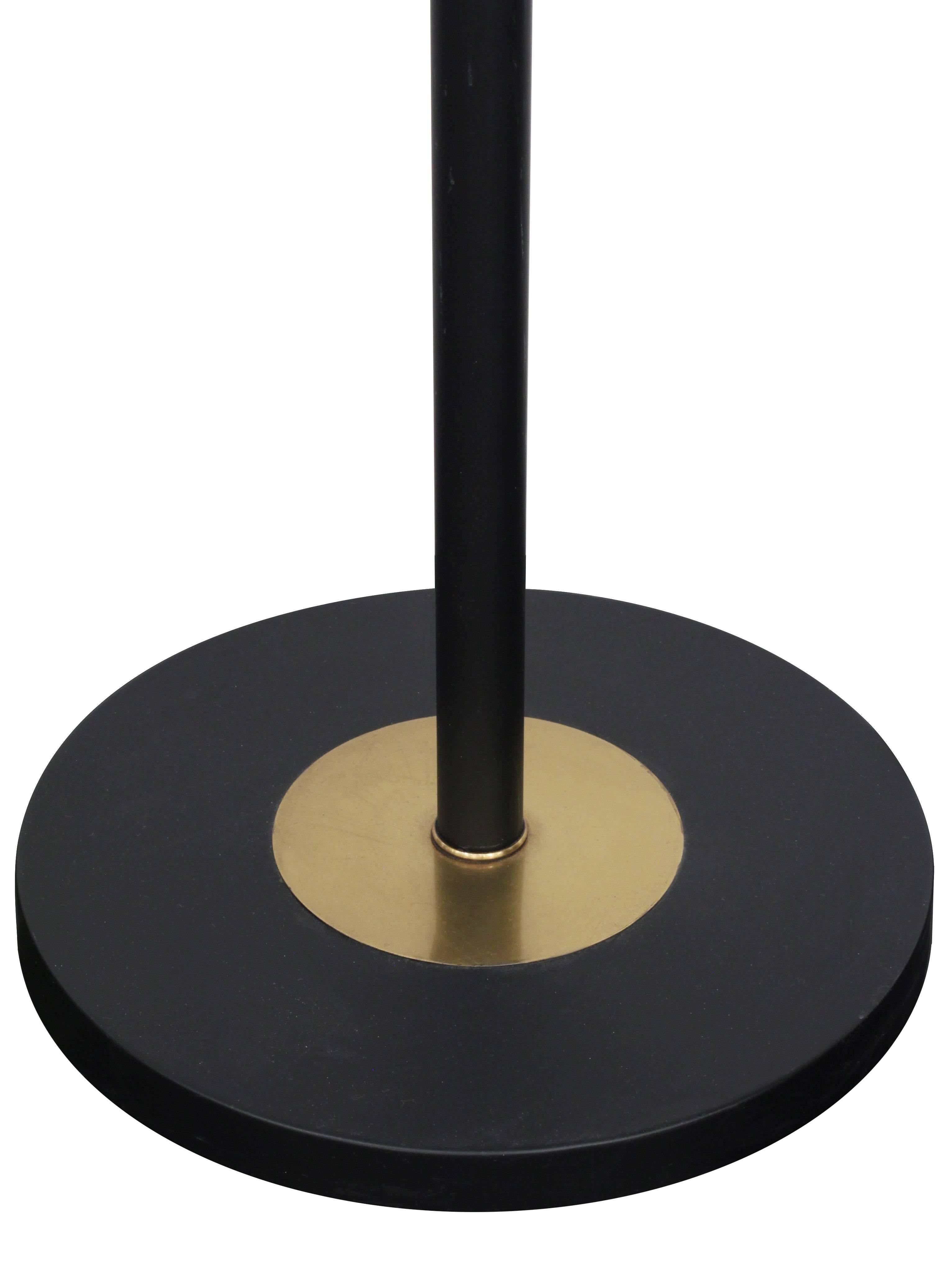 Mid-Century Modern Chic Floor Lamp in Brass with Black Shade For Sale