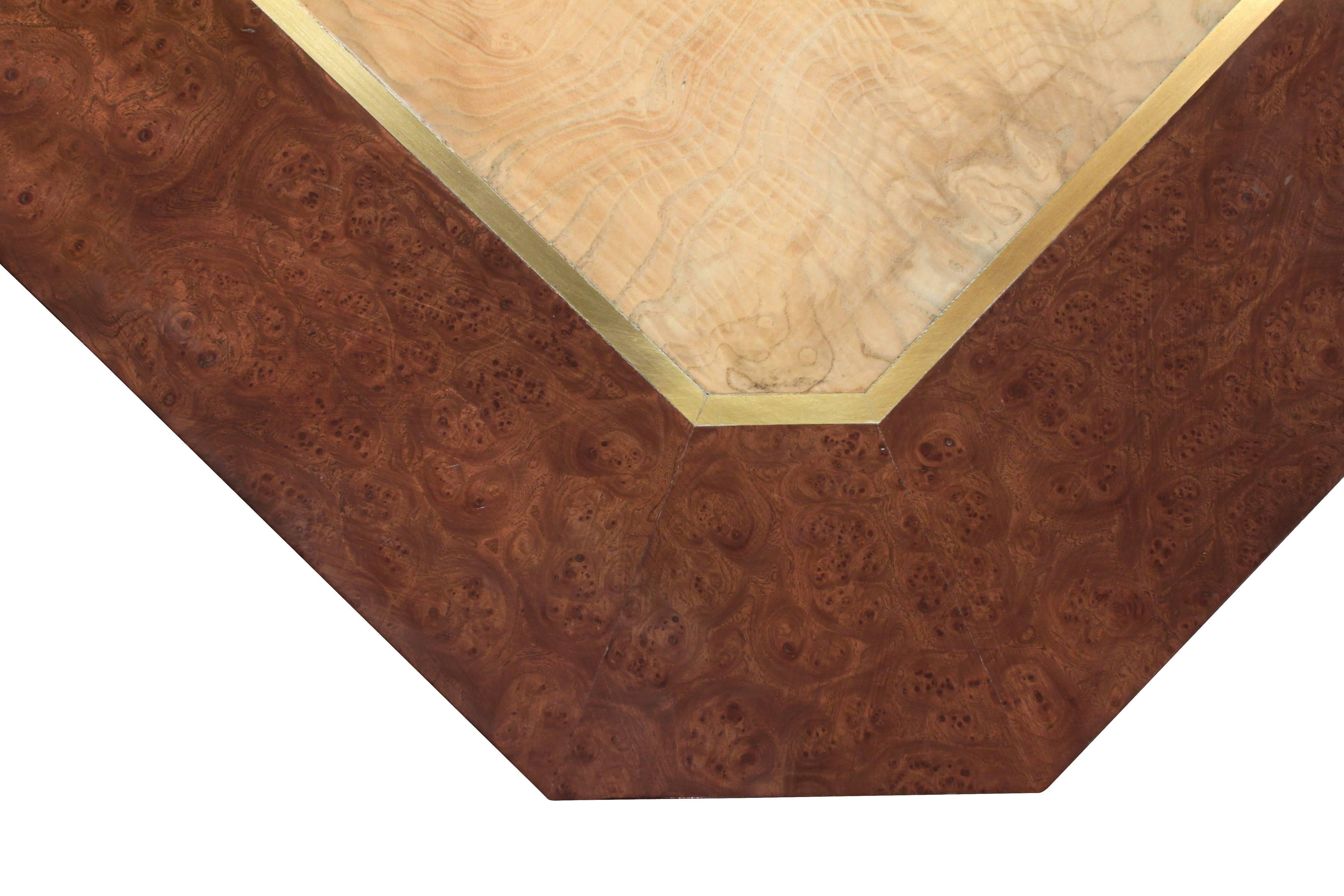 American DiGerlando Coffee Table in Ash Burl with Brass Inlays by Karl Springer